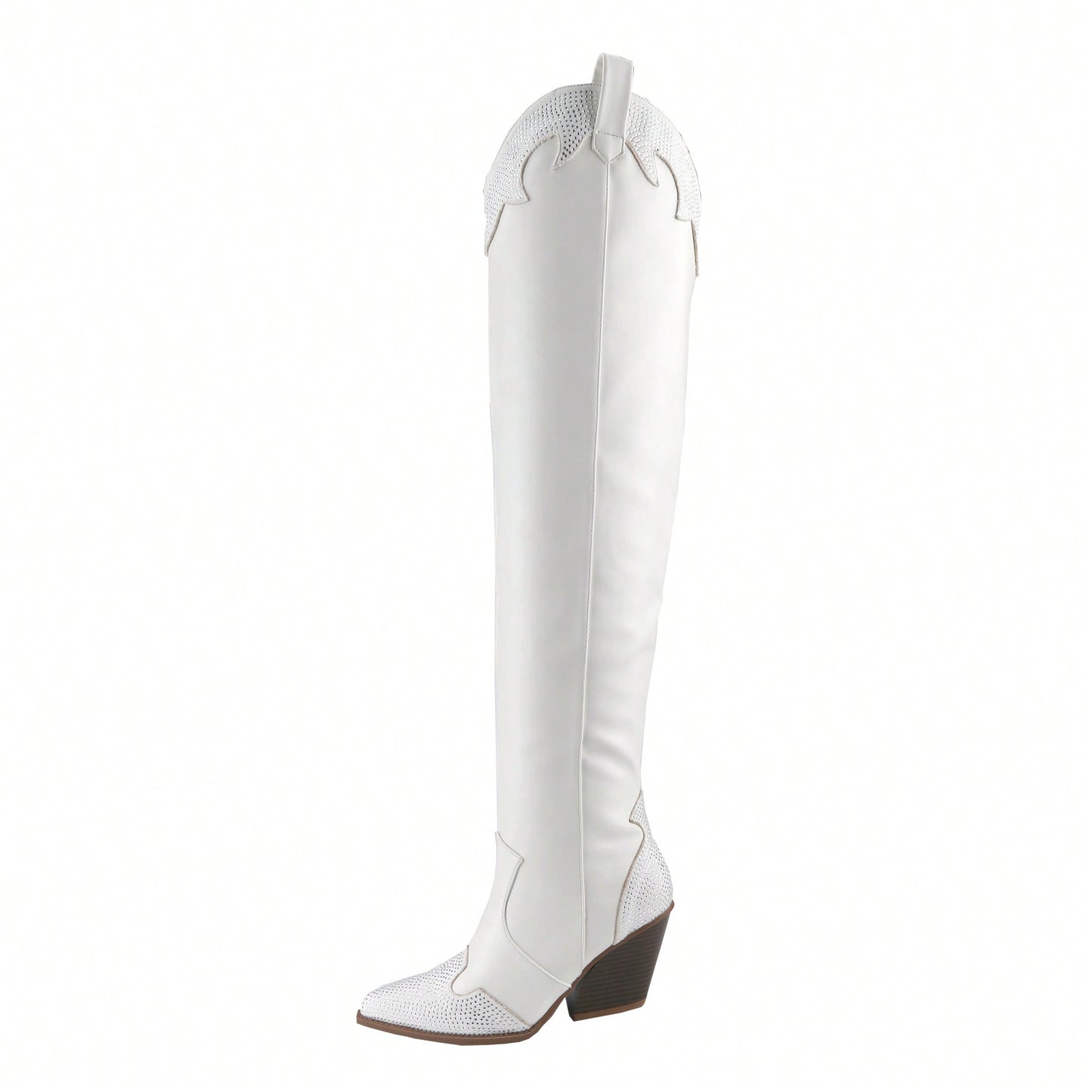 Women's Rhinestone Cowboy Boots Western Cowgirl Boots Chunky Heel Pointed Toe Pull-On Over The Knee High Boots