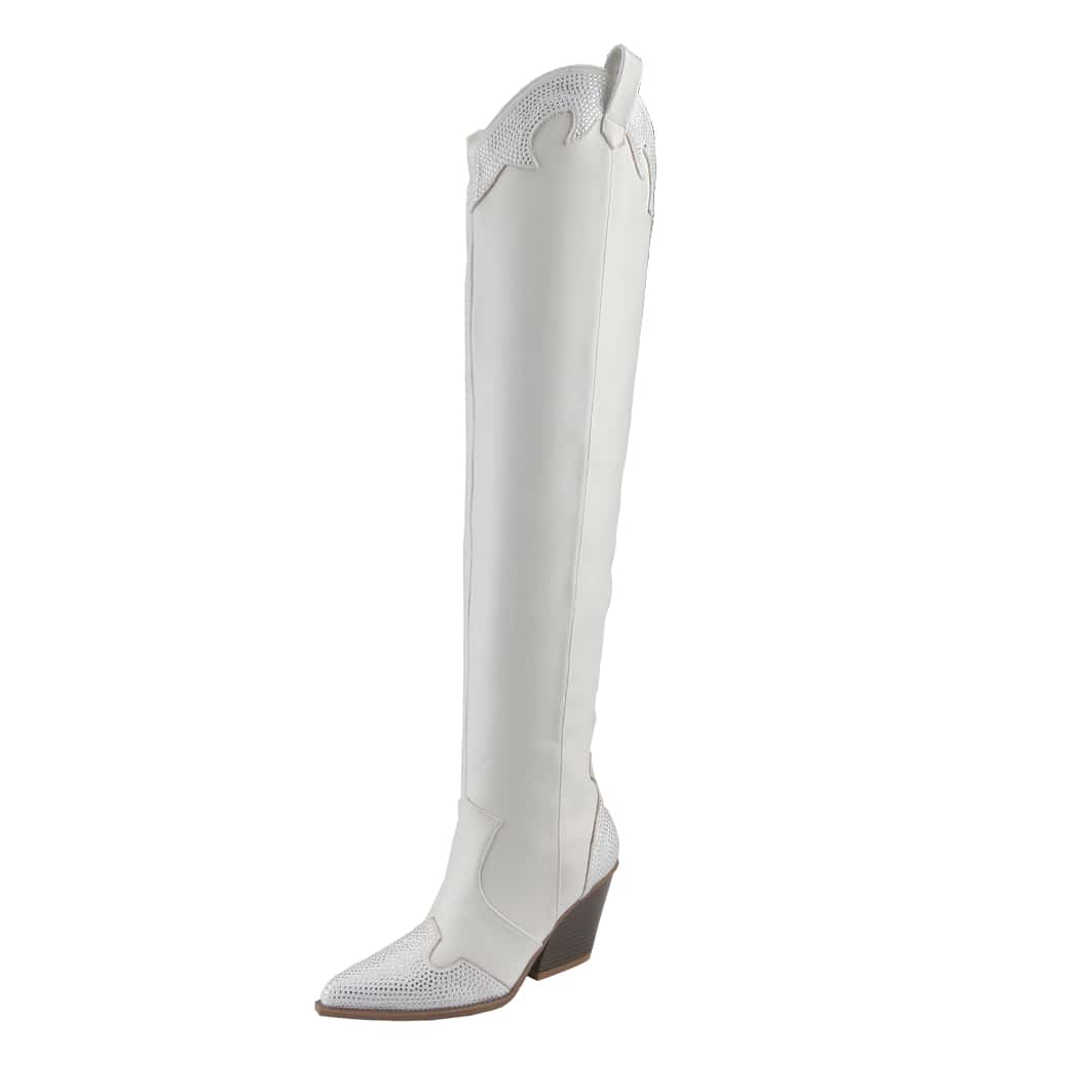 Women's Rhinestone Cowboy Boots Western Cowgirl Boots Chunky Heel Pointed Toe Pull-On Over The Knee High Boots