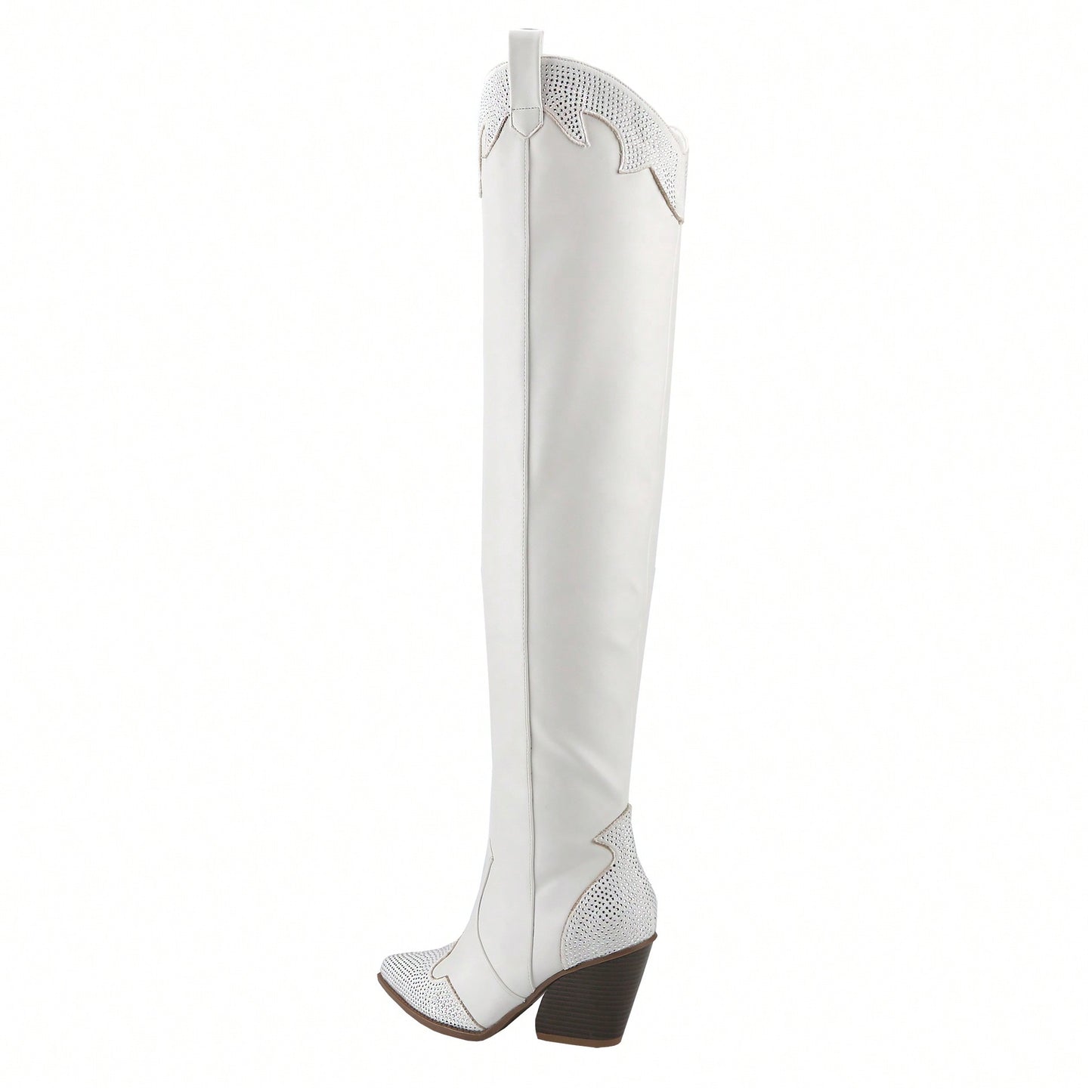 Women's Rhinestone Cowboy Boots Western Cowgirl Boots Chunky Heel Pointed Toe Pull-On Over The Knee High Boots