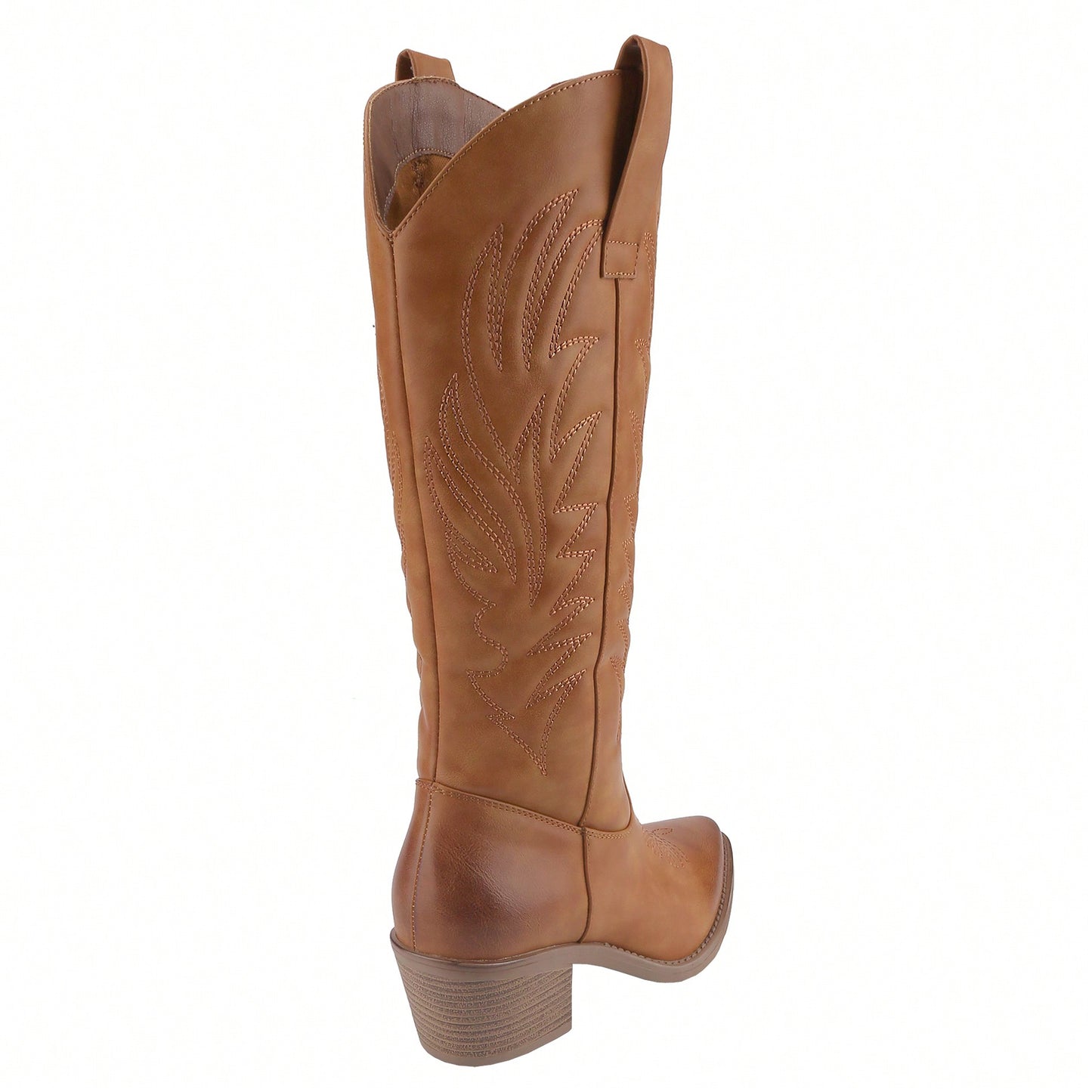 Women's Cowboy Western Cowgirl Boots Embroidered Stitching Point-Toe Boot Fashion Retro Block Heel Pull-On Wide-Calf Boots
