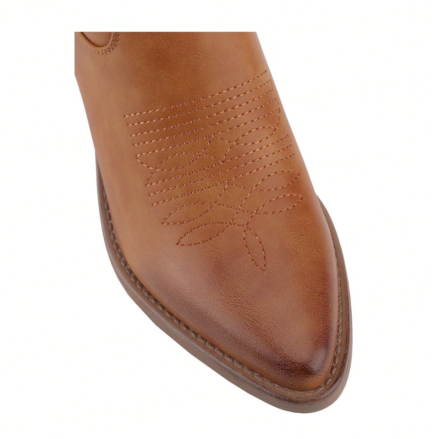 Women's Cowboy Western Cowgirl Boots Embroidered Stitching Point-Toe Boot Fashion Retro Block Heel Pull-On Wide-Calf Boots