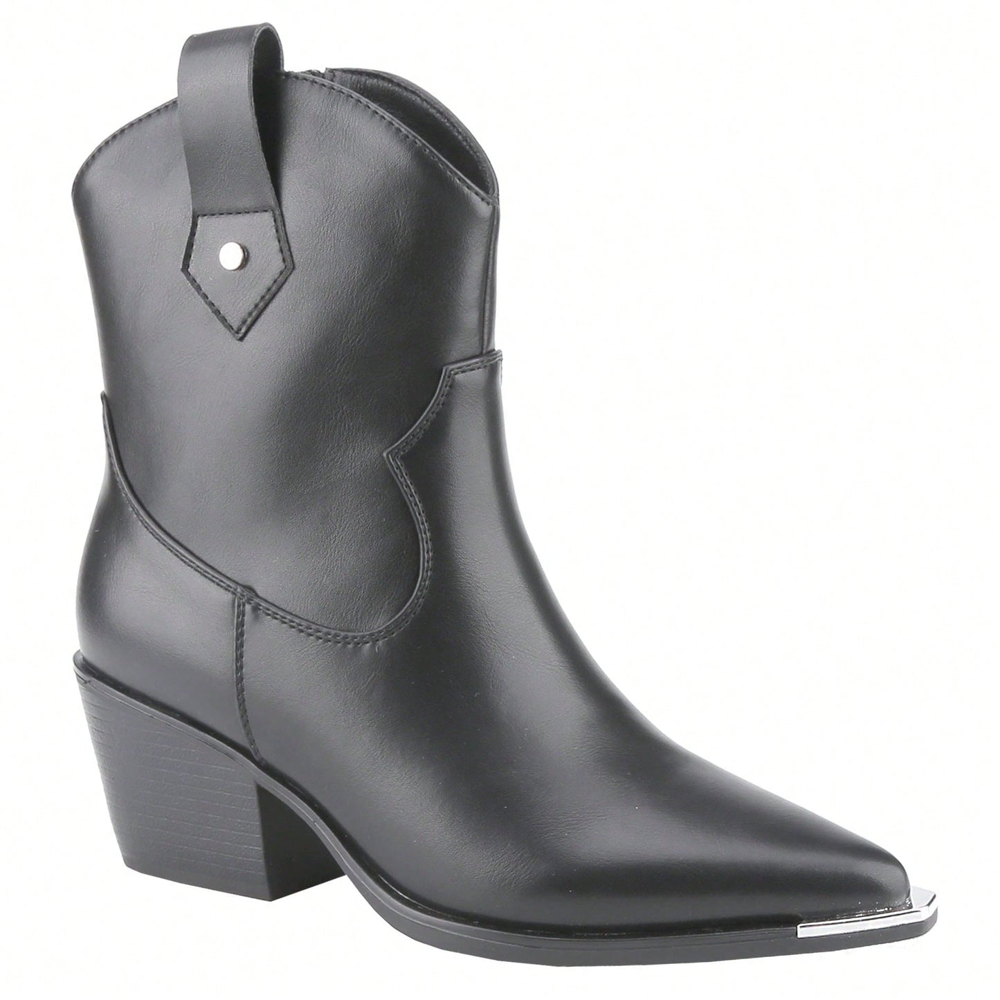Western Cowgirl Mid Leather Boot With Metal Toe And Heel Detail