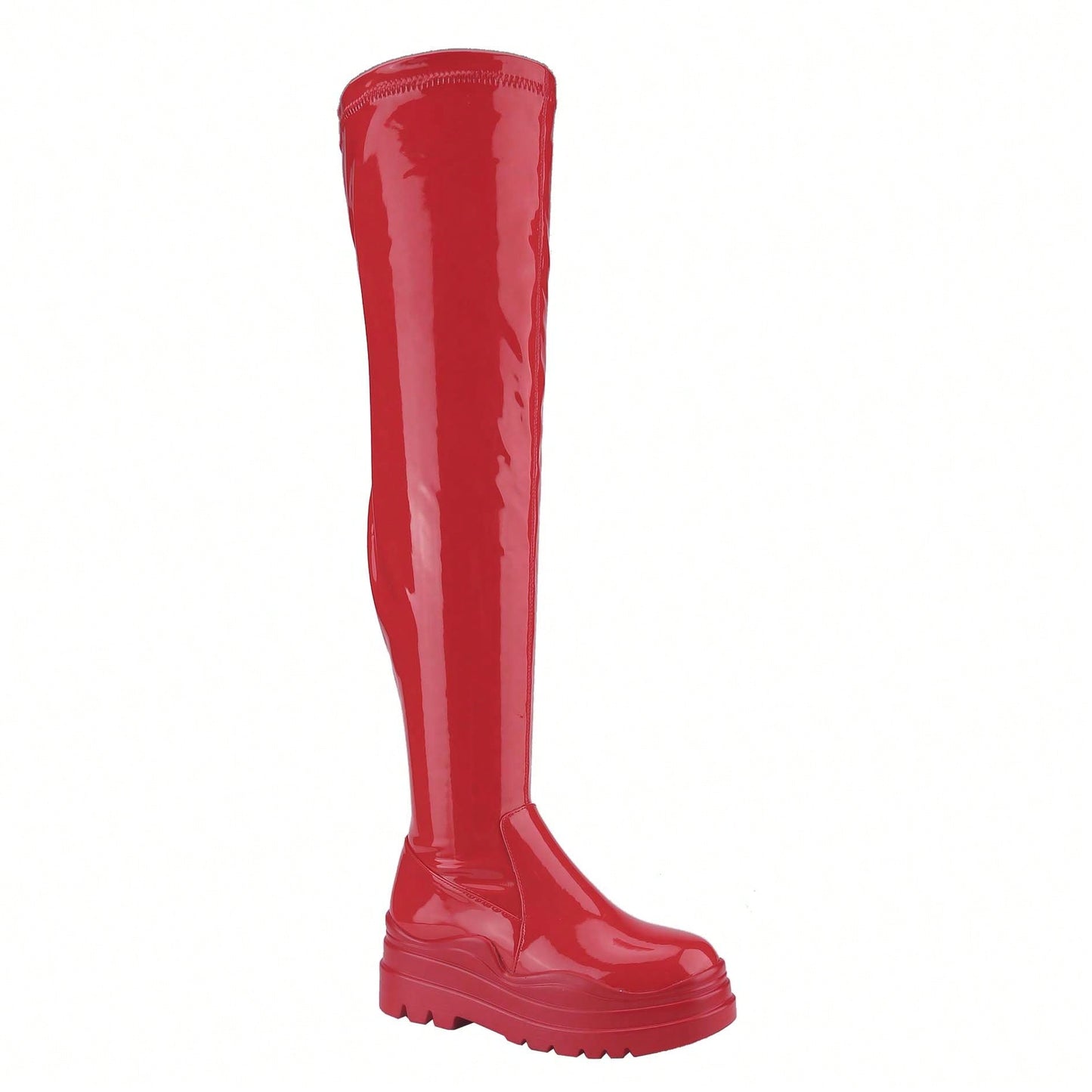 Women's Thigh High Boots Patent Leather PU Heeled Over The Knee High Boots Sexy Round Toe Platform Boots