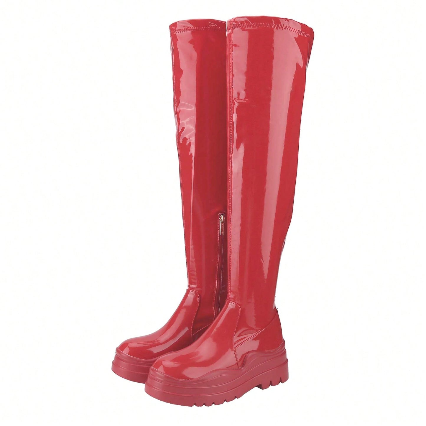 Women's Thigh High Boots Patent Leather PU Heeled Over The Knee High Boots Sexy Round Toe Platform Boots