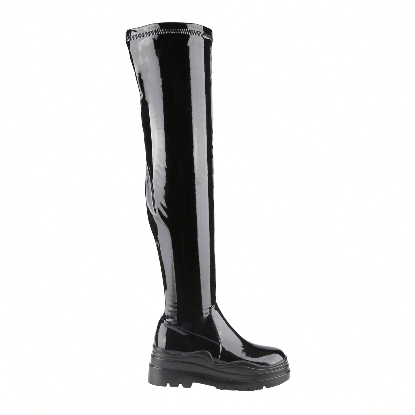 Women's Thigh High Boots Patent Leather PU Heeled Over The Knee High Boots Sexy Round Toe Platform Boots