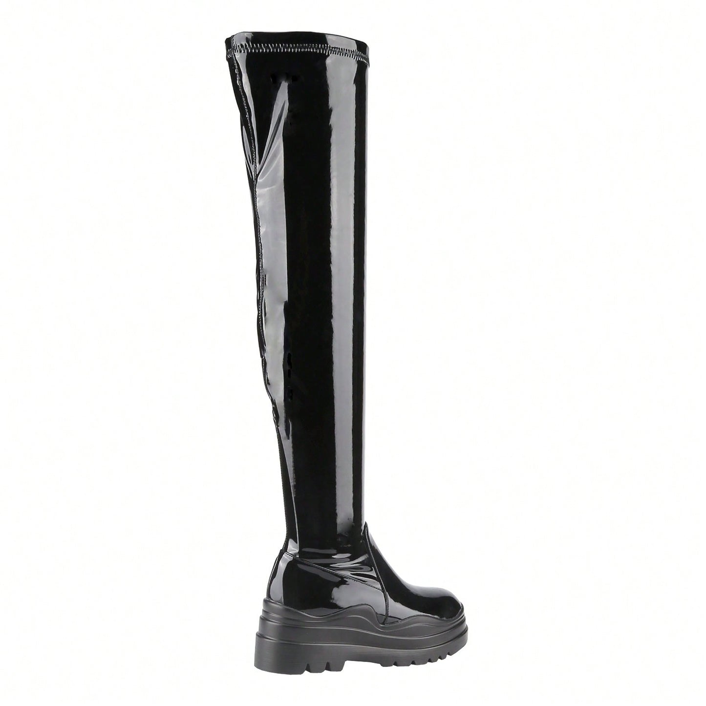 Women's Thigh High Boots Patent Leather PU Heeled Over The Knee High Boots Sexy Round Toe Platform Boots