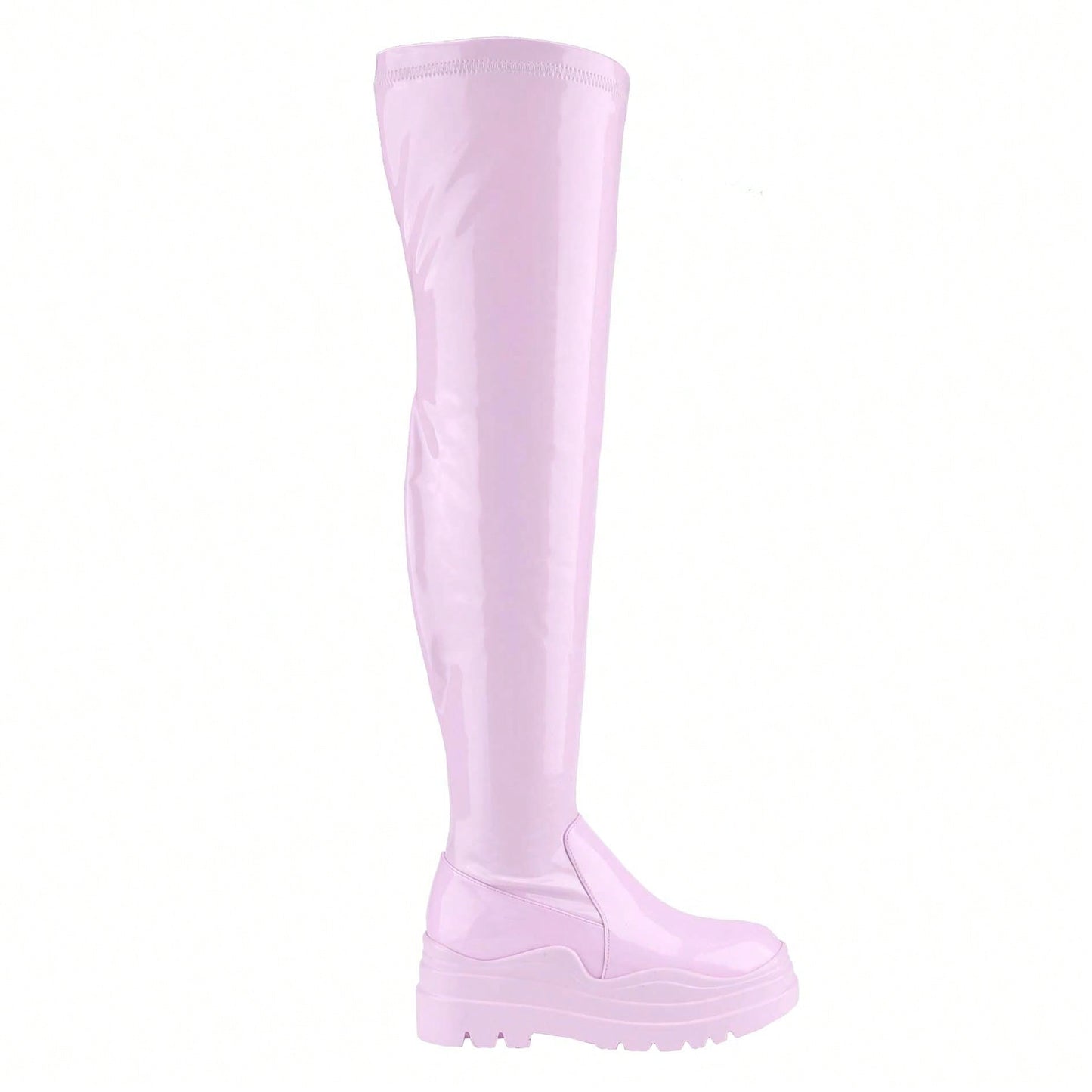 Women's Thigh High Boots Patent Leather PU Heeled Over The Knee High Boots Sexy Round Toe Platform Boots