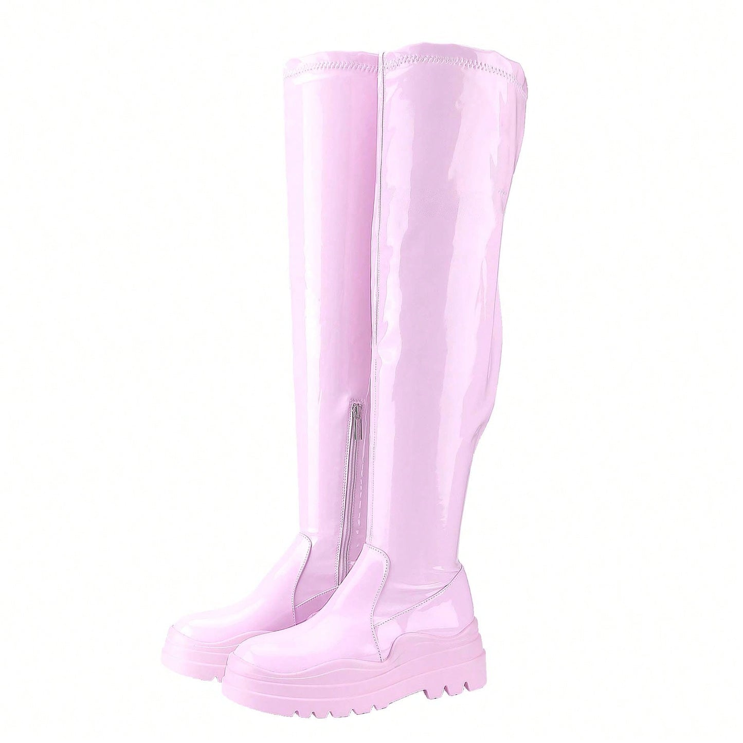 Women's Thigh High Boots Patent Leather PU Heeled Over The Knee High Boots Sexy Round Toe Platform Boots