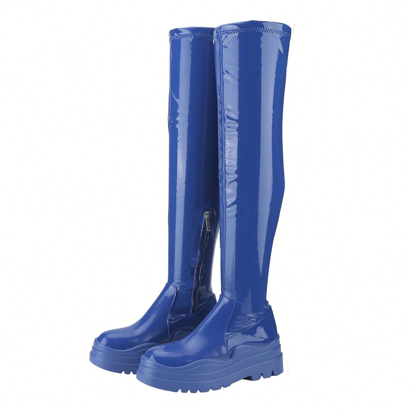 Women's Thigh High Boots Patent Leather PU Heeled Over The Knee High Boots Sexy Round Toe Platform Boots