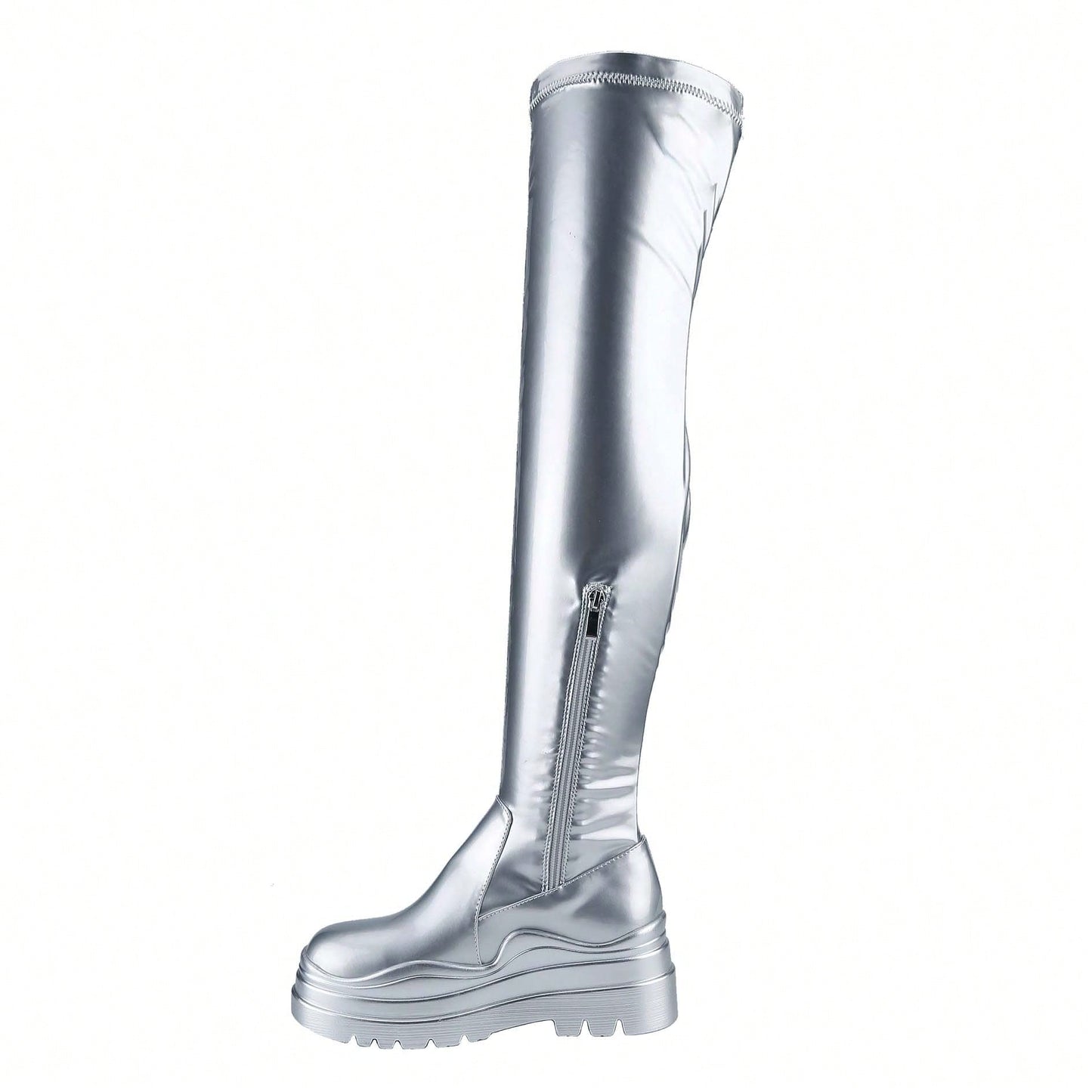 Women's Thigh High Boots Patent Leather PU Heeled Over The Knee High Boots Sexy Round Toe Platform Boots