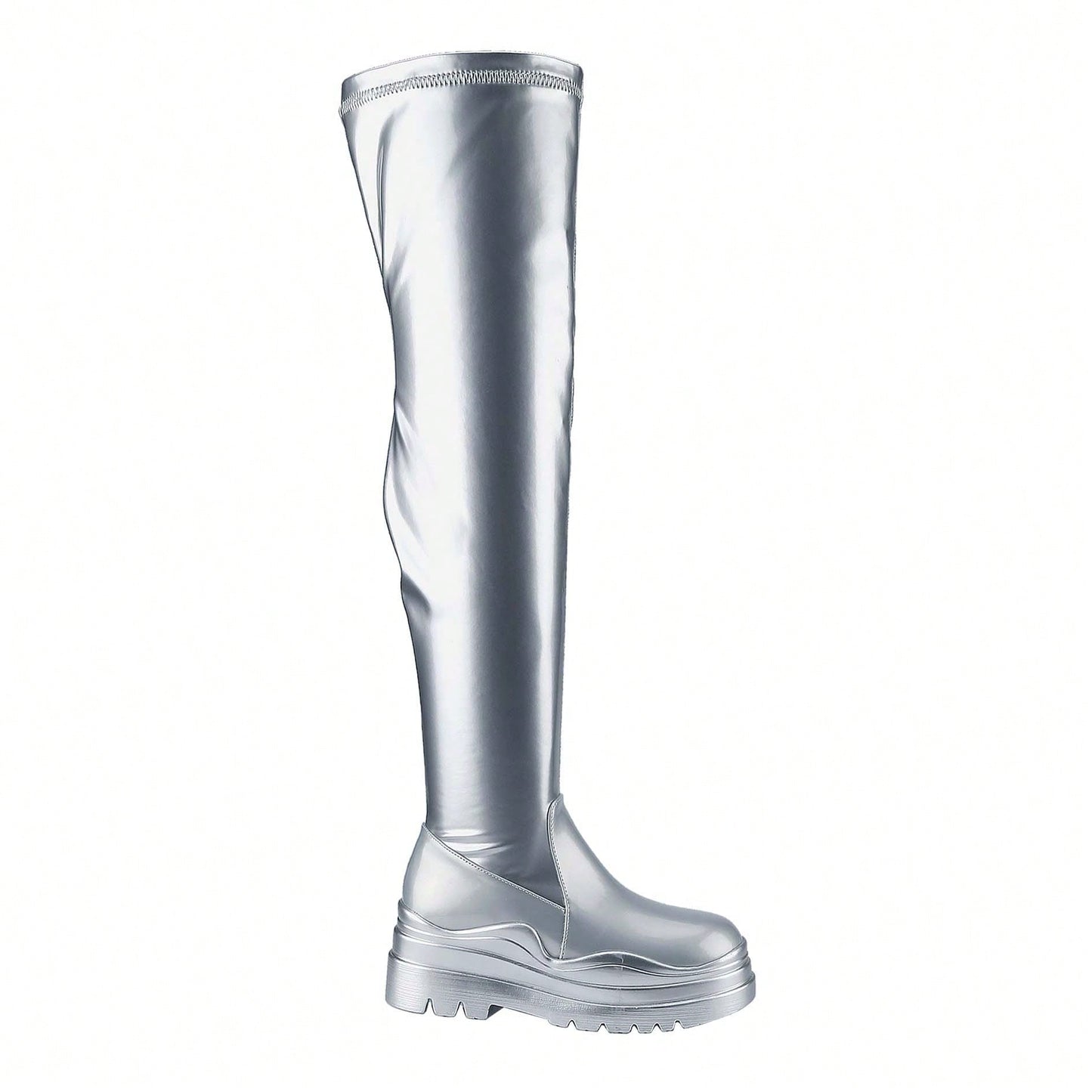 Women's Thigh High Boots Patent Leather PU Heeled Over The Knee High Boots Sexy Round Toe Platform Boots