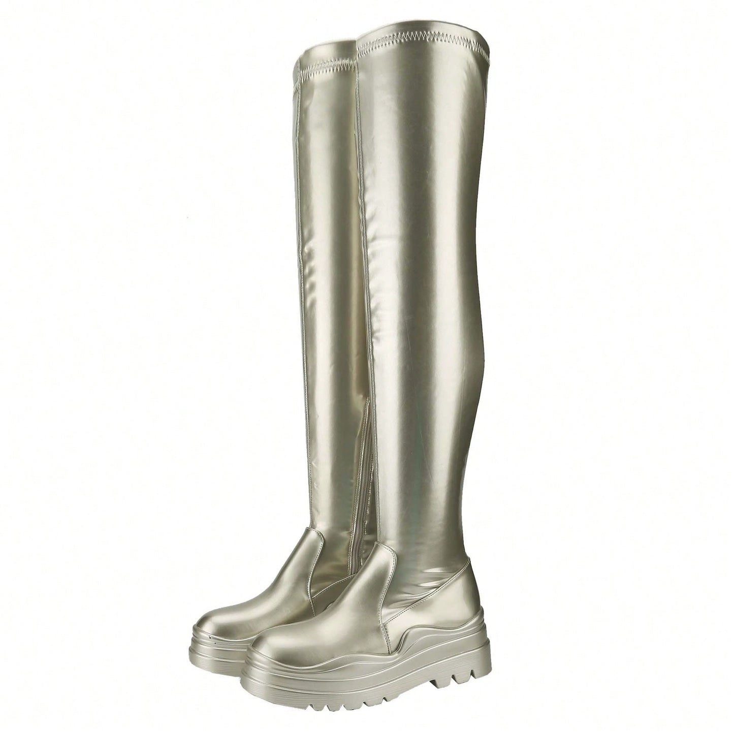 Women's Thigh High Boots Patent Leather PU Heeled Over The Knee High Boots Sexy Round Toe Platform Boots