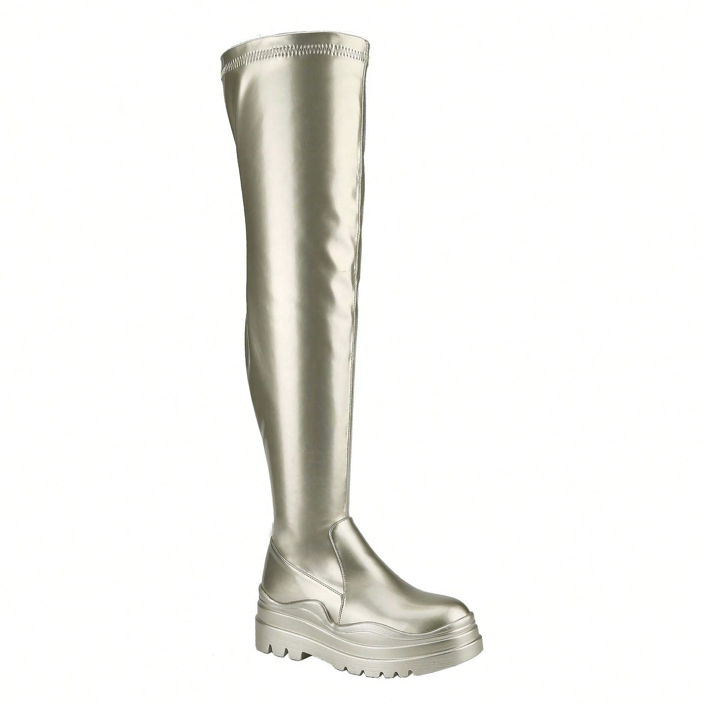 Women's Thigh High Boots Patent Leather PU Heeled Over The Knee High Boots Sexy Round Toe Platform Boots