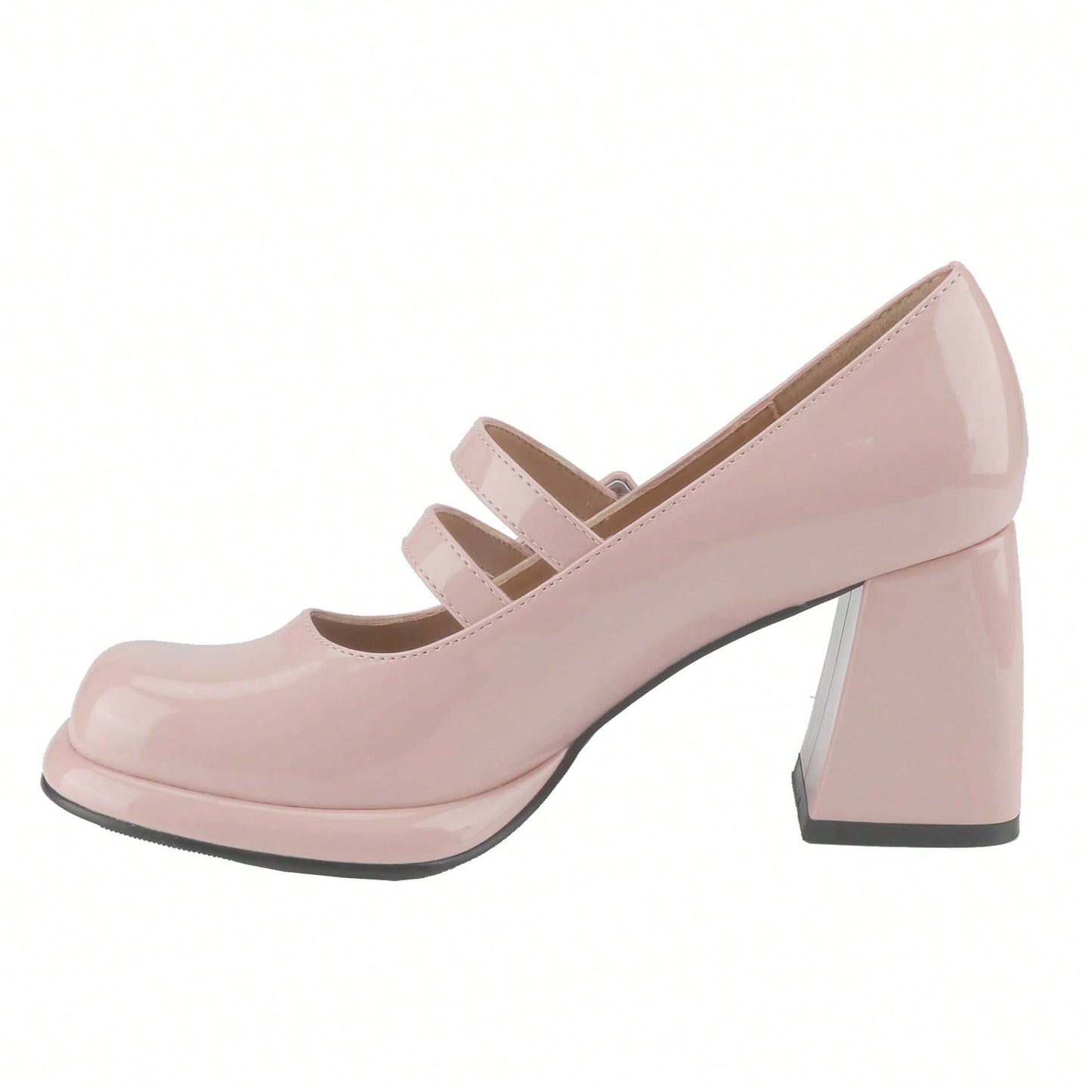 Women's Chunky Heels Platform Mary Janes Square Toe Pumps 2 Strap Patent Leather Block High Heel Dress Shoes