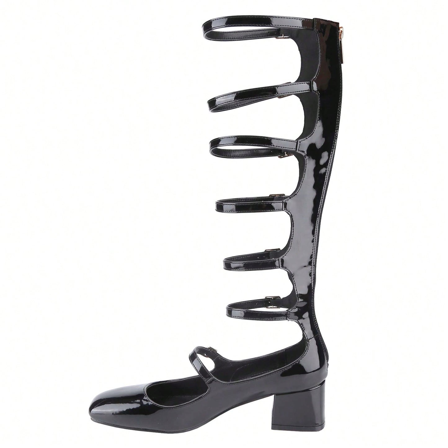 Women's Fashion Mary Janes,Closed Square Toe, Mid-Calf Strappy Gladiator, Low Block Heel