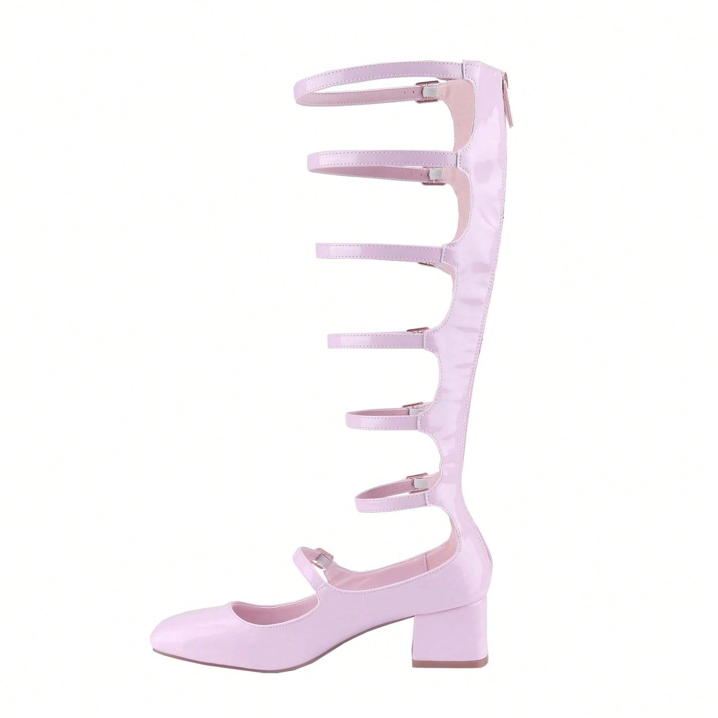 Women's Fashion Mary Janes,Closed Square Toe, Mid-Calf Strappy Gladiator, Low Block Heel