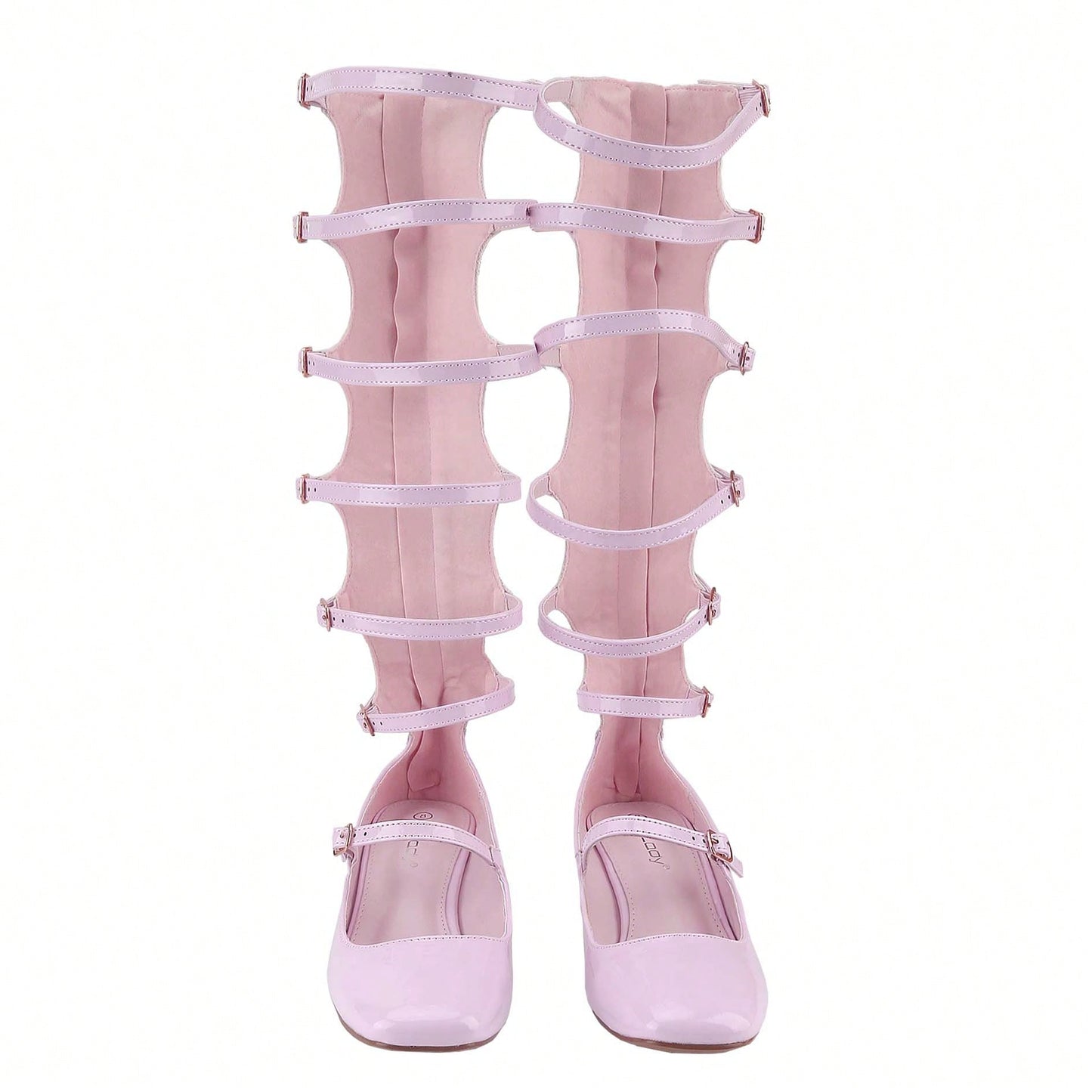 Women's Fashion Mary Janes,Closed Square Toe, Mid-Calf Strappy Gladiator, Low Block Heel