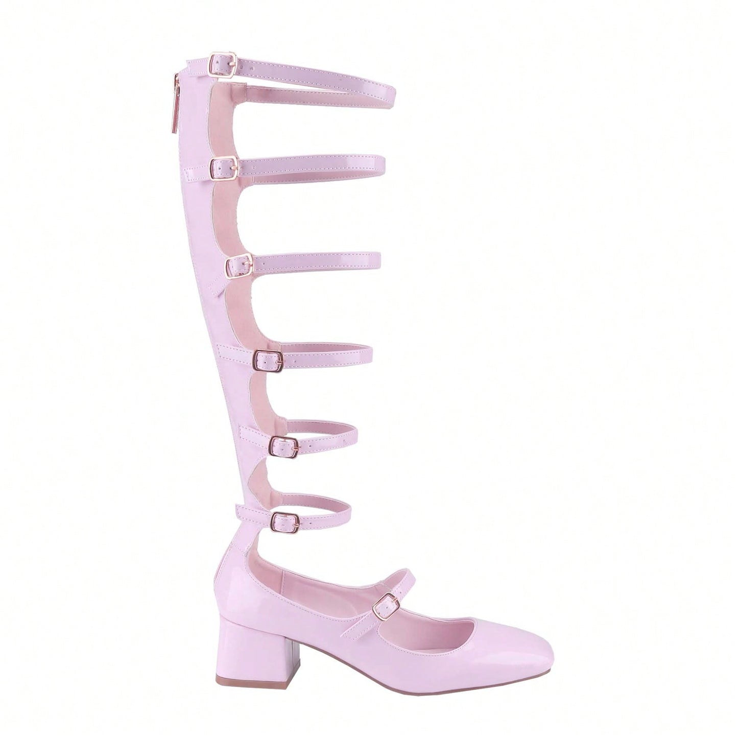 Women's Fashion Mary Janes,Closed Square Toe, Mid-Calf Strappy Gladiator, Low Block Heel