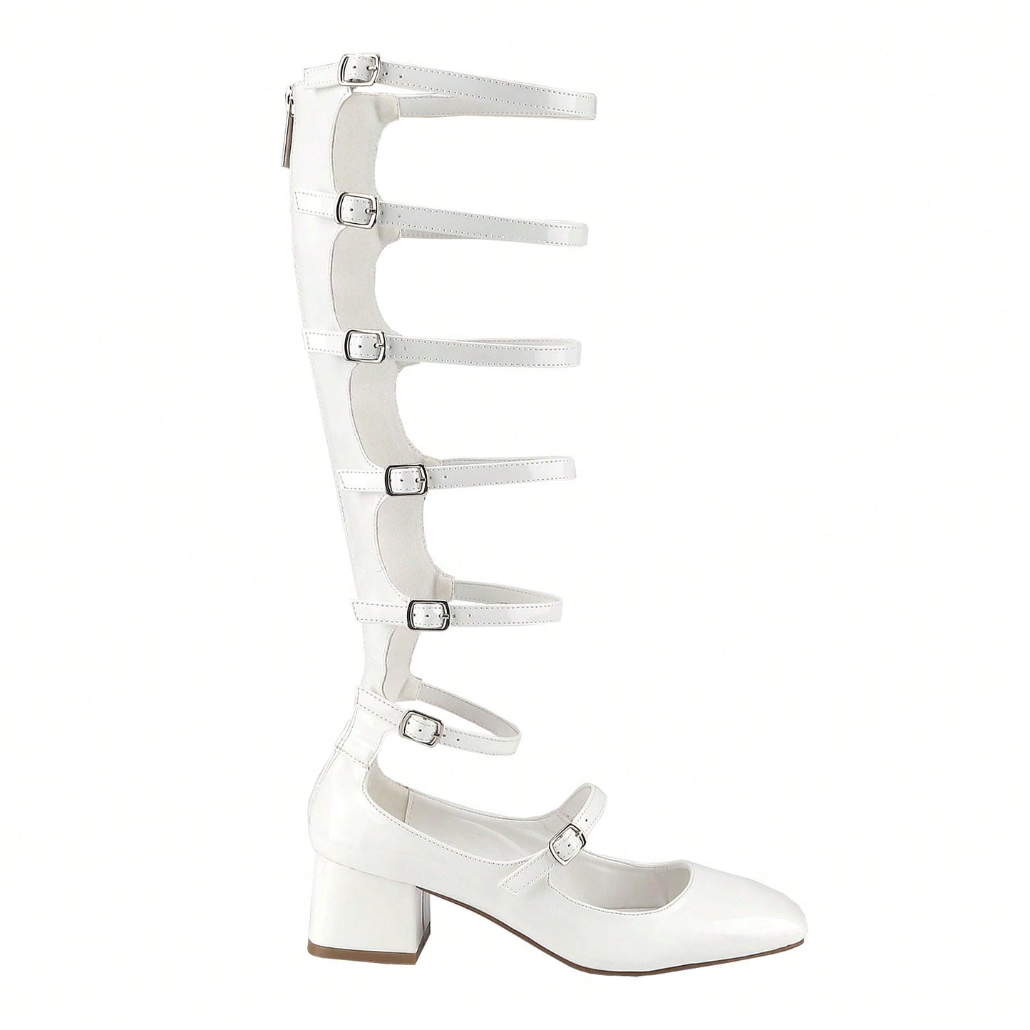 Women's Fashion Mary Janes,Closed Square Toe, Mid-Calf Strappy Gladiator, Low Block Heel