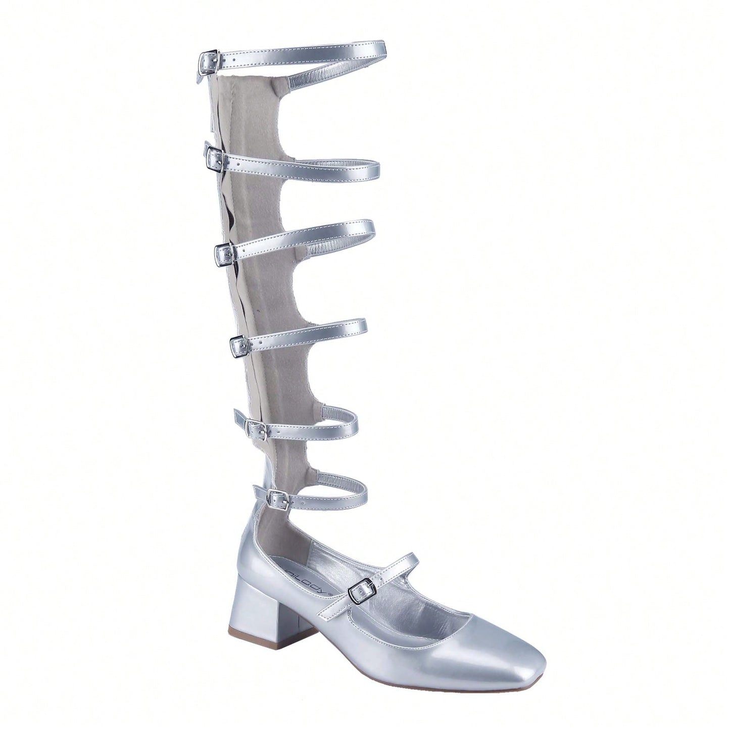 Women's Fashion Mary Janes,Closed Square Toe, Mid-Calf Strappy Gladiator, Low Block Heel
