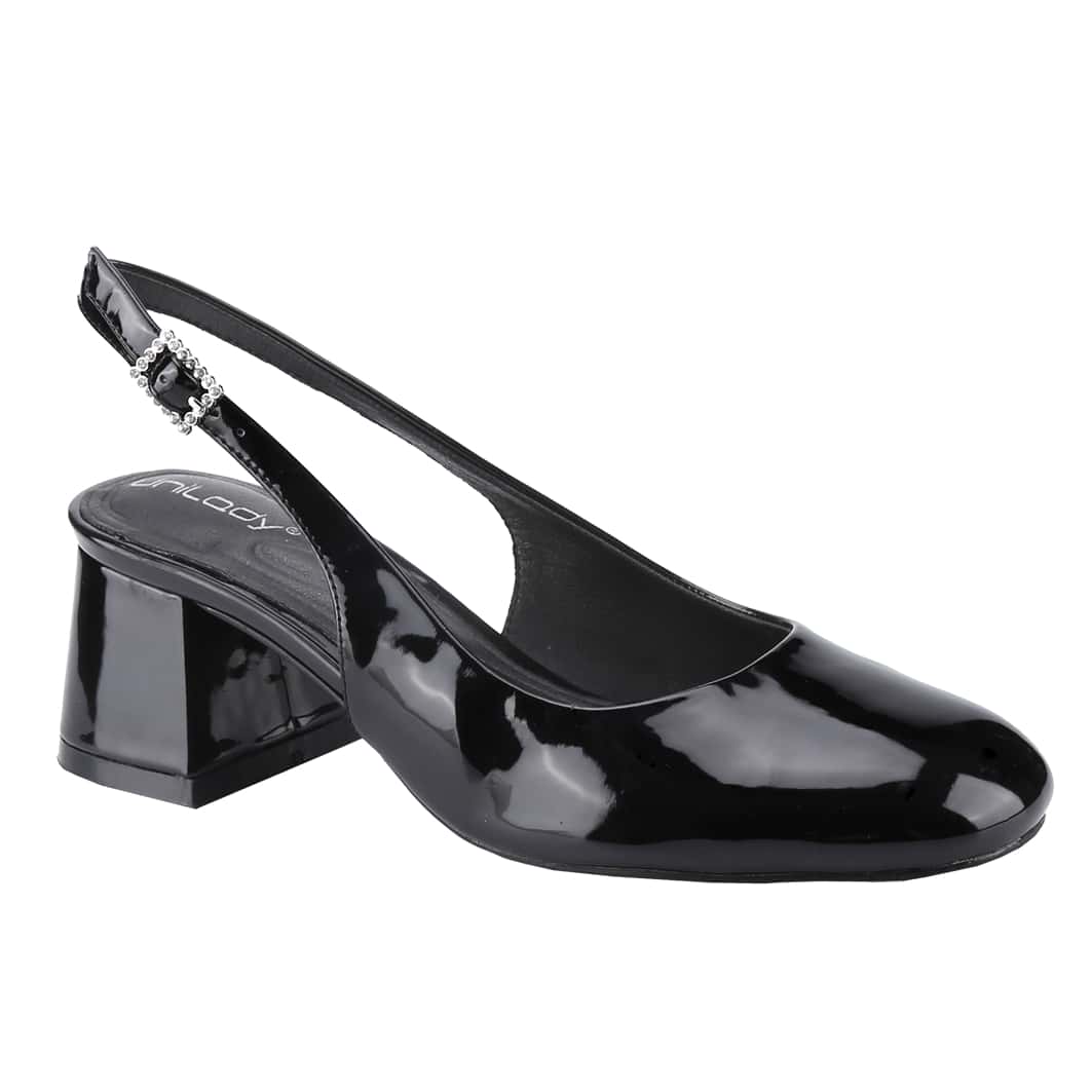 Women's Slingback Patent Square Toe Ankle Strap Chunky Low Heel Pumps Shoes 2 Inch