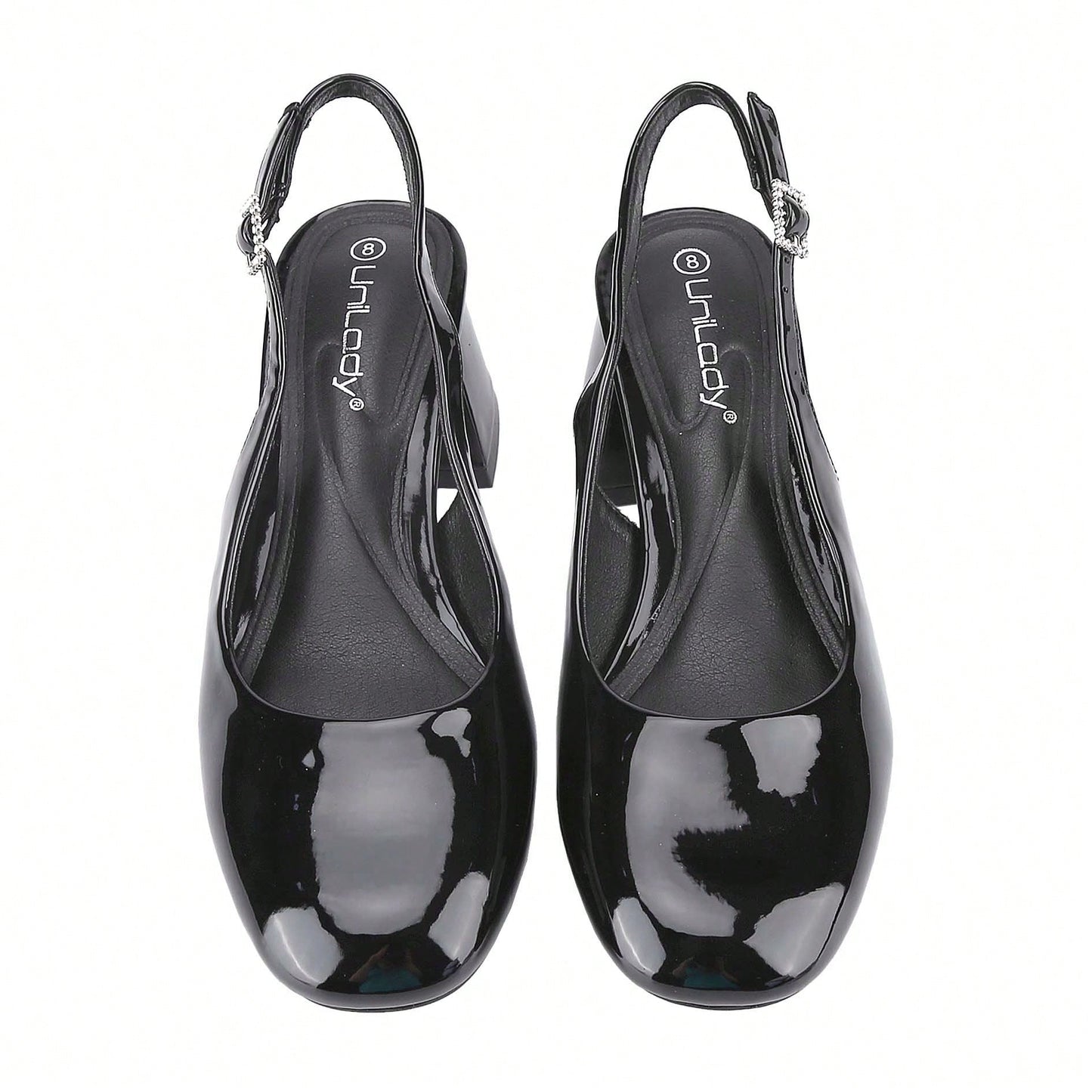 Women's Slingback Patent Square Toe Ankle Strap Chunky Low Heel Pumps Shoes 2 Inch