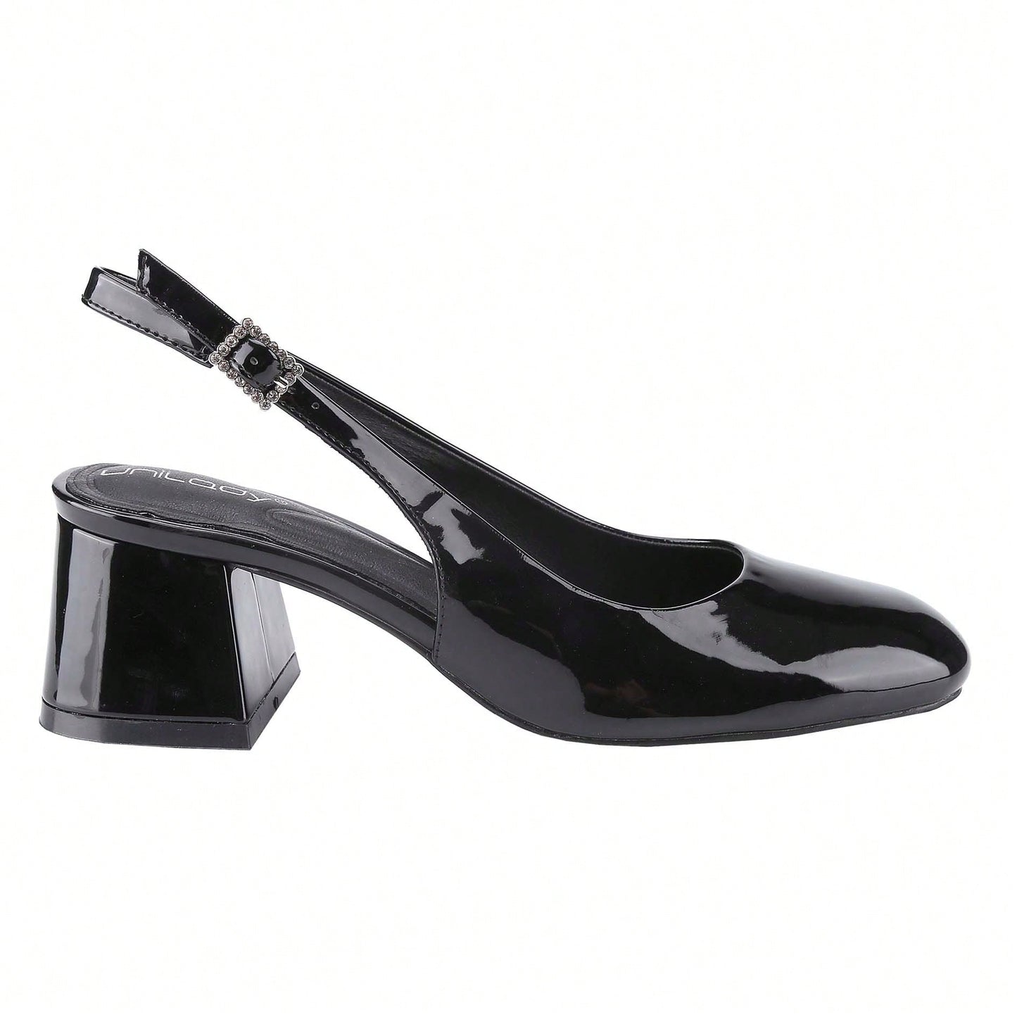 Women's Slingback Patent Square Toe Ankle Strap Chunky Low Heel Pumps Shoes 2 Inch