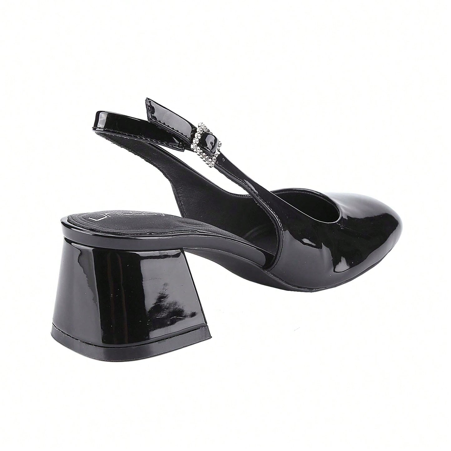 Women's Slingback Patent Square Toe Ankle Strap Chunky Low Heel Pumps Shoes 2 Inch