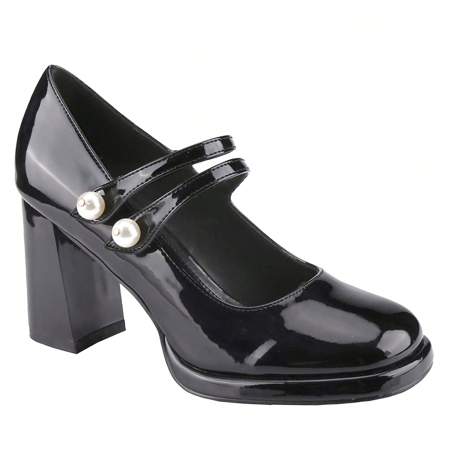 Women's Square Toe Mary Janes Chunky Mid-Heel Dress Pump Shoes