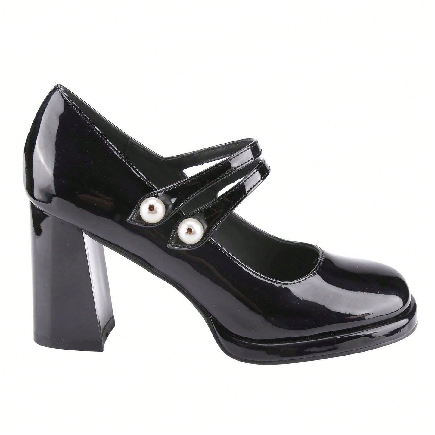 Women's Square Toe Mary Janes Chunky Mid-Heel Dress Pump Shoes