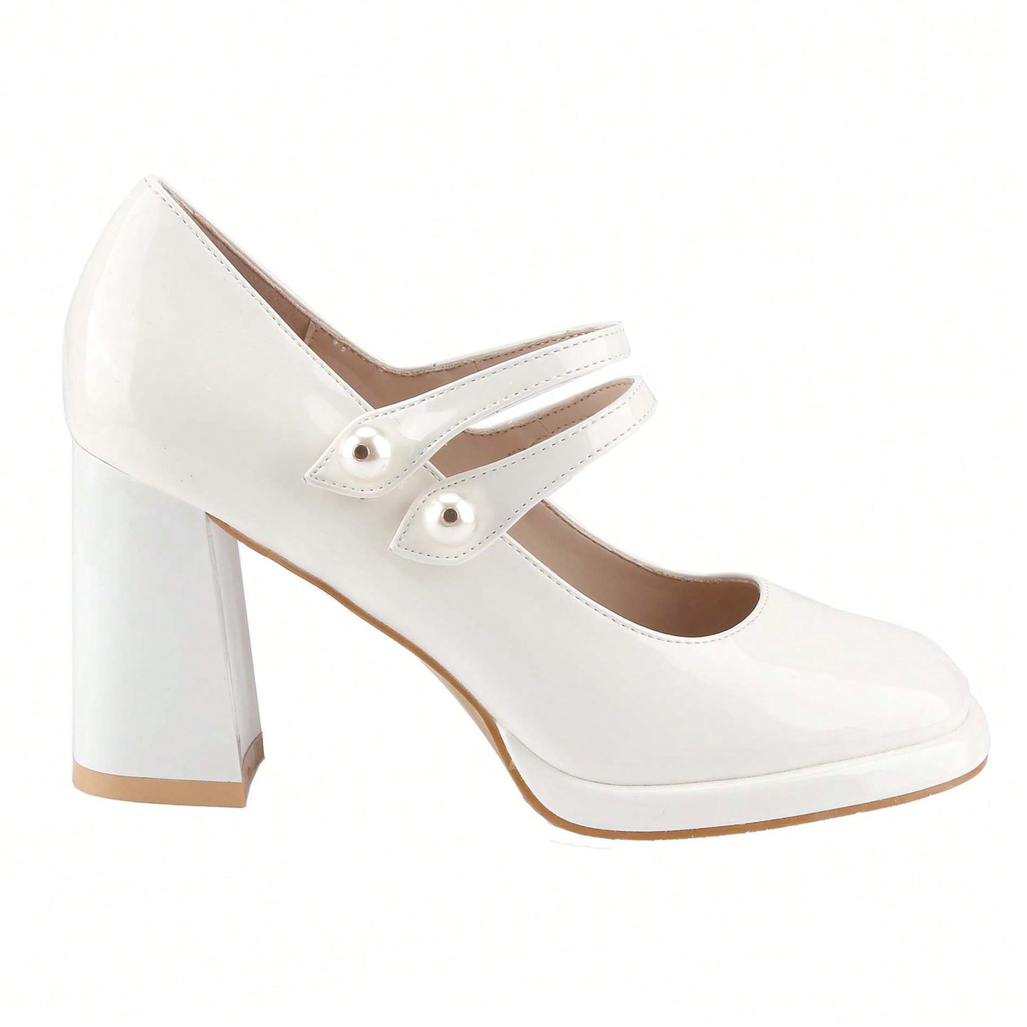 Women's Square Toe Mary Janes Chunky Mid-Heel Dress Pump Shoes