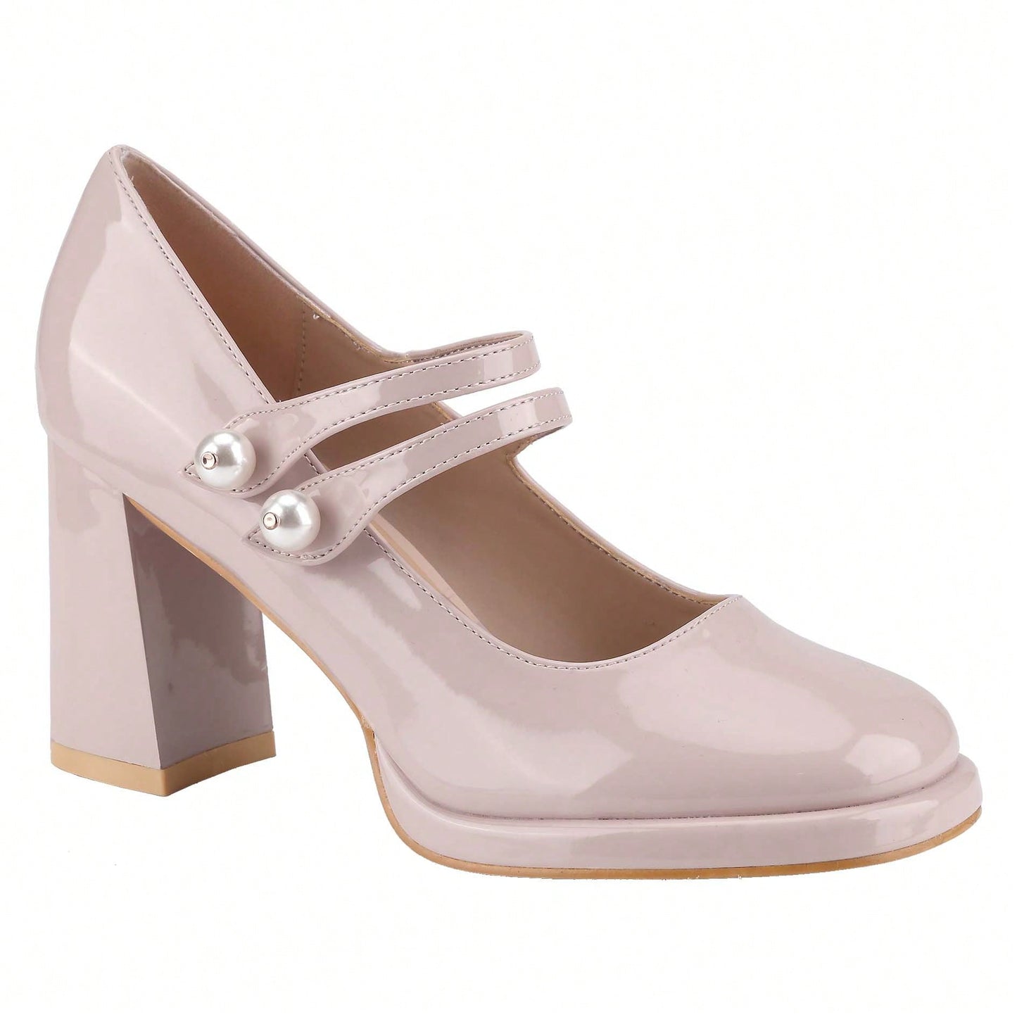 Women's Square Toe Mary Janes Chunky Mid-Heel Dress Pump Shoes