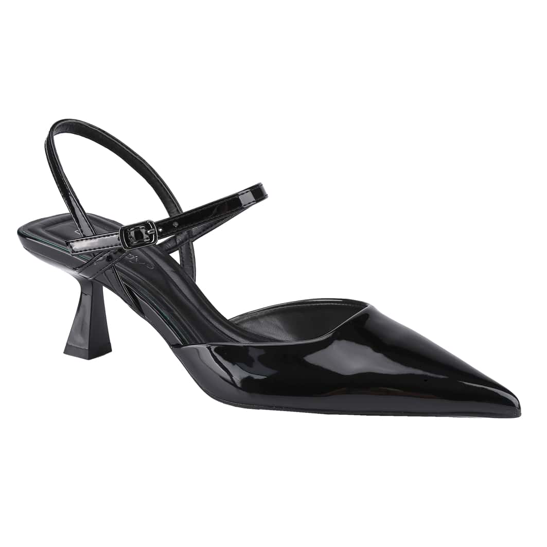 Women's Slingback Patent Kitten Heel Pointy Toe Ankle Strap Chunky Low Heel Pumps Shoes 1.5 Inch