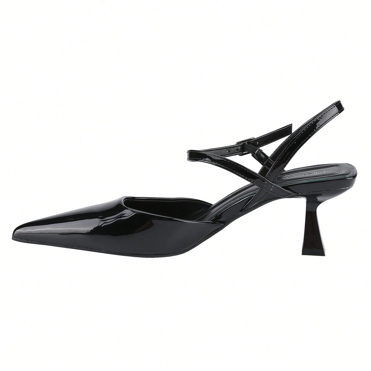 Women's Slingback Patent Kitten Heel Pointy Toe Ankle Strap Chunky Low Heel Pumps Shoes 1.5 Inch