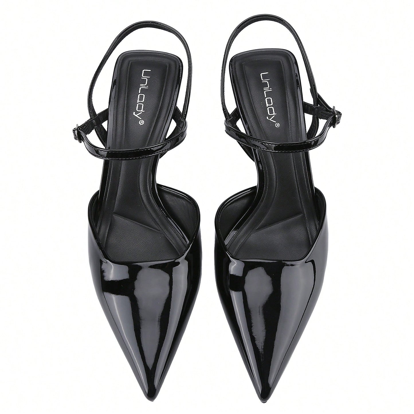 Women's Slingback Patent Kitten Heel Pointy Toe Ankle Strap Chunky Low Heel Pumps Shoes 1.5 Inch