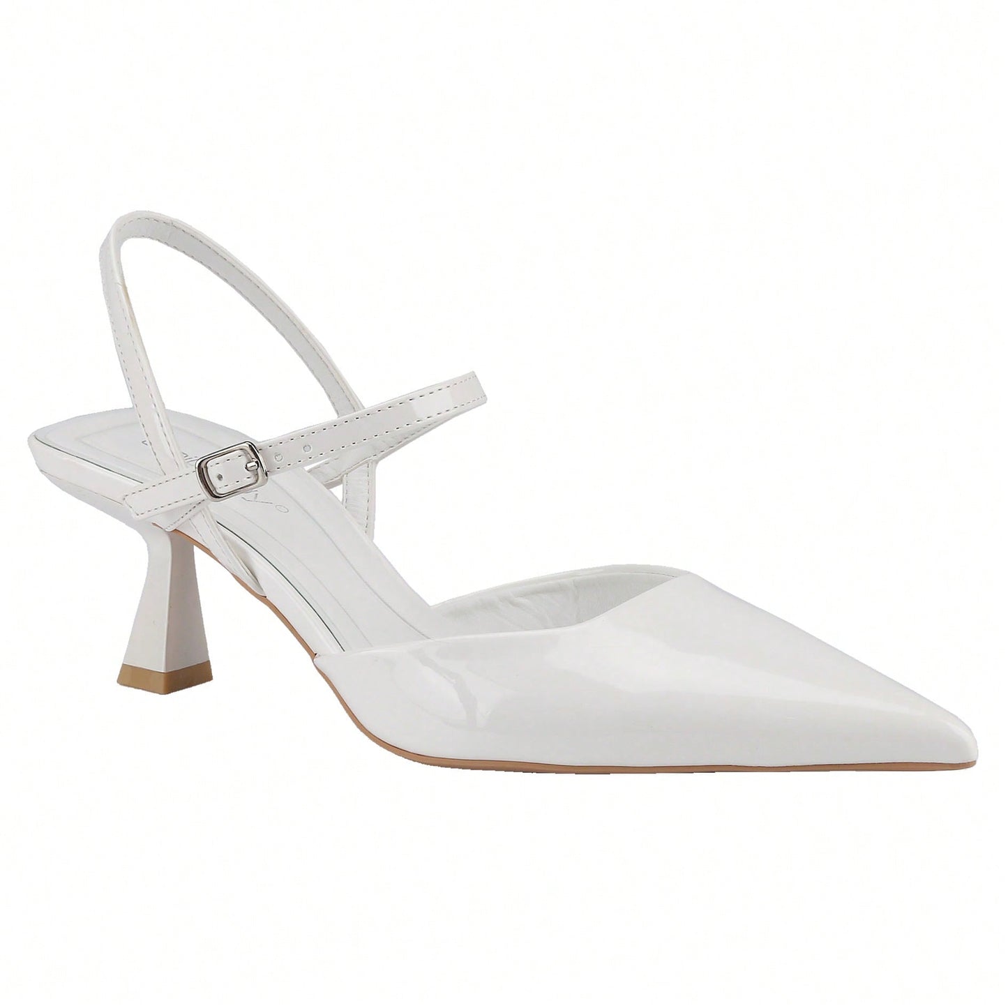 Women's Slingback Patent Kitten Heel Pointy Toe Ankle Strap Chunky Low Heel Pumps Shoes 1.5 Inch