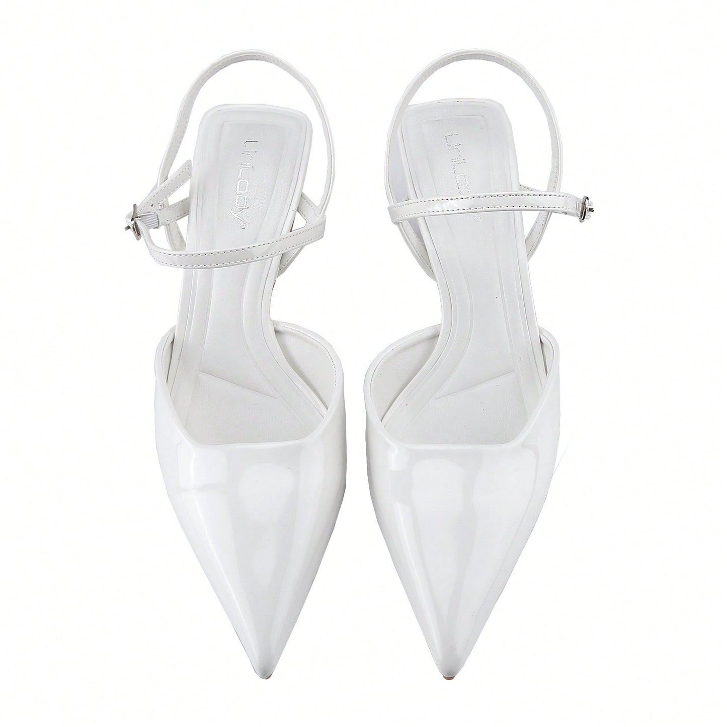 Women's Slingback Patent Kitten Heel Pointy Toe Ankle Strap Chunky Low Heel Pumps Shoes 1.5 Inch