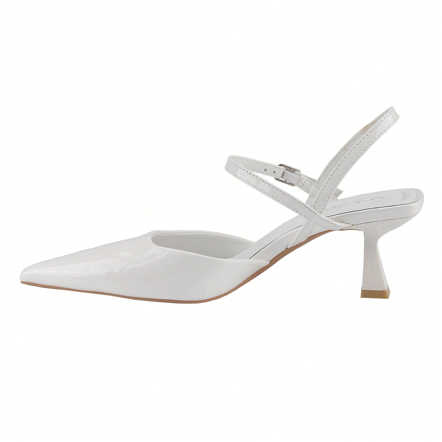 Women's Slingback Patent Kitten Heel Pointy Toe Ankle Strap Chunky Low Heel Pumps Shoes 1.5 Inch
