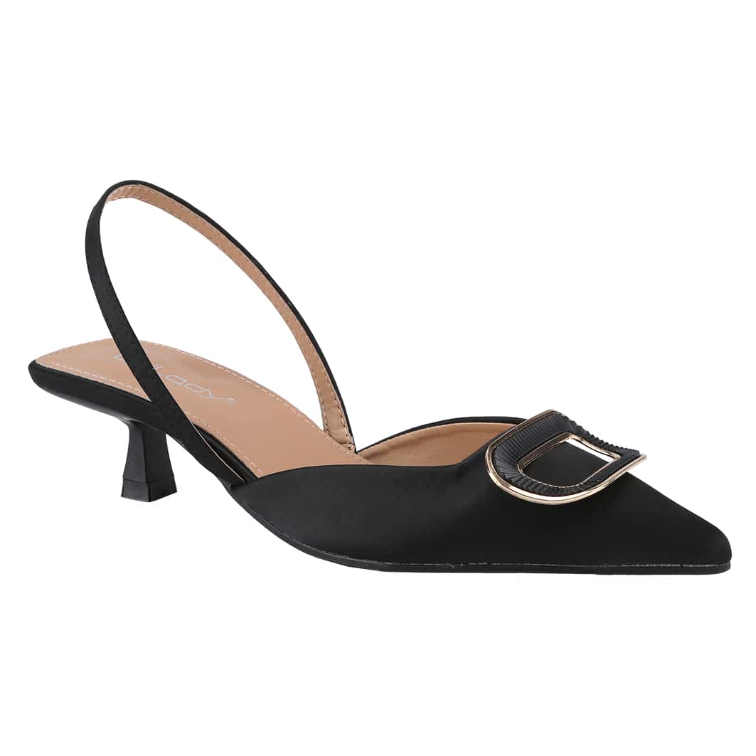 Women's Court Pointed Toe Slingback Square Buckle Sandals, Kitten Heels Slip On