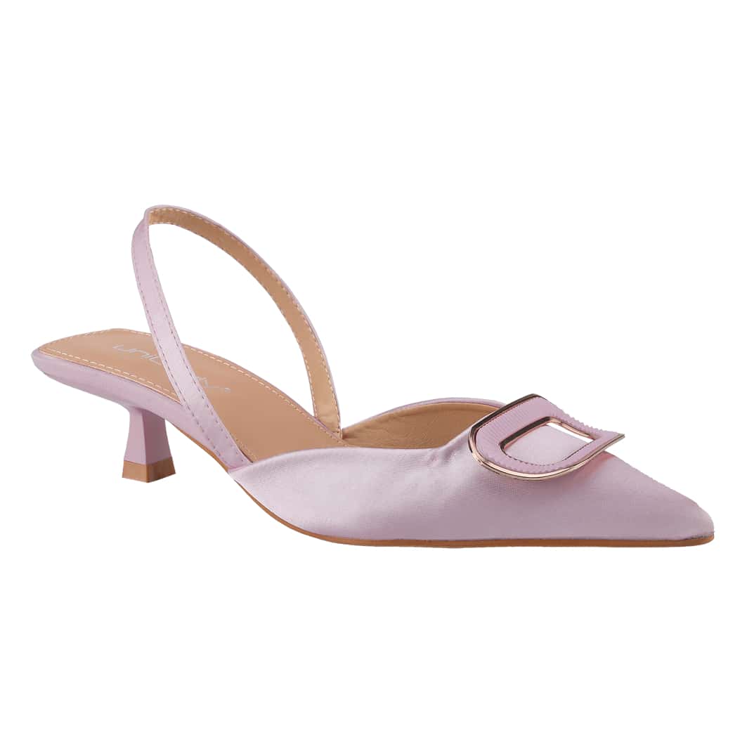 Women's Court Pointed Toe Slingback Square Buckle Sandals, Kitten Heels Slip On