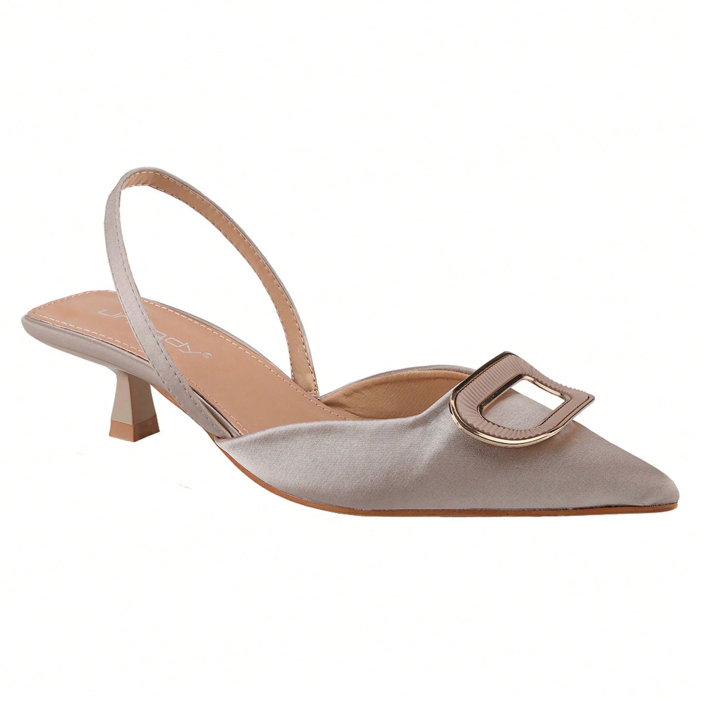 Women's Court Pointed Toe Slingback Square Buckle Sandals, Kitten Heels Slip On