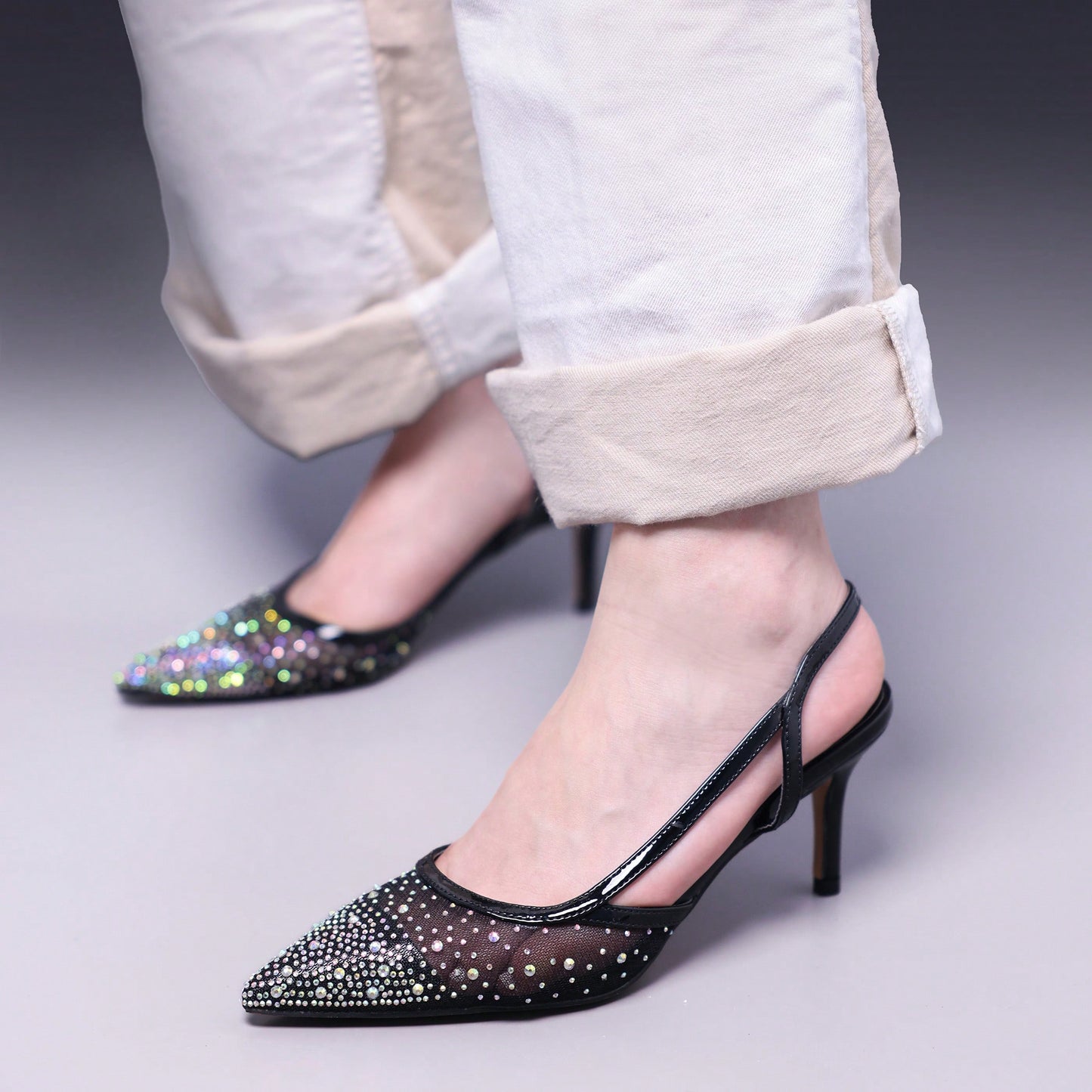 Women's Slingback Ankle Strap Pointed Toe Kitten Heel Pumps Mary Jane Slip On Mid Heel Shoes