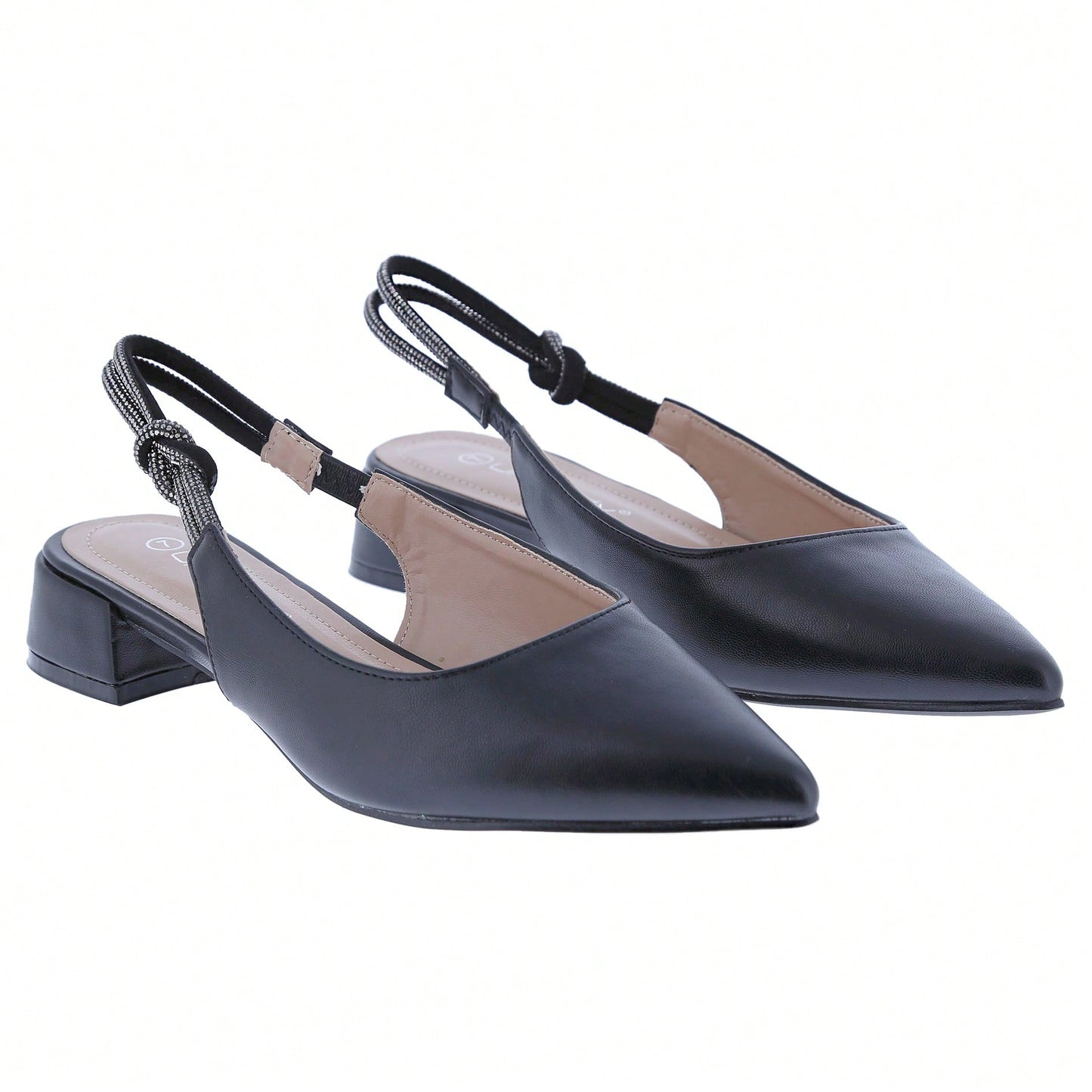 Women's Slingback Flats Double Strap Block Low Heel Sandals Two Toned Classic Dress Shoes