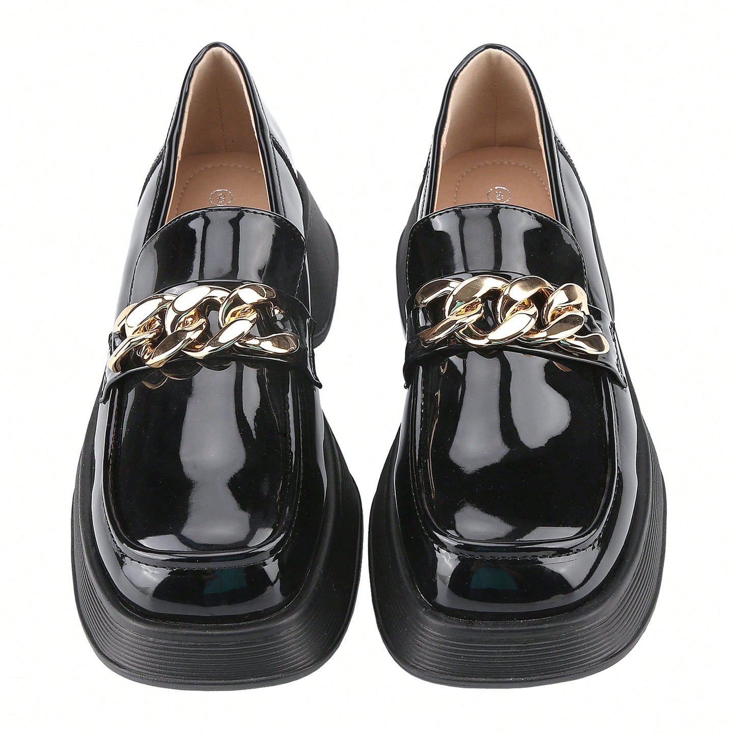 Platform Loafers For Women With Chain Comfort Chunky Heel Slip On Round Toe Business Work Shoes