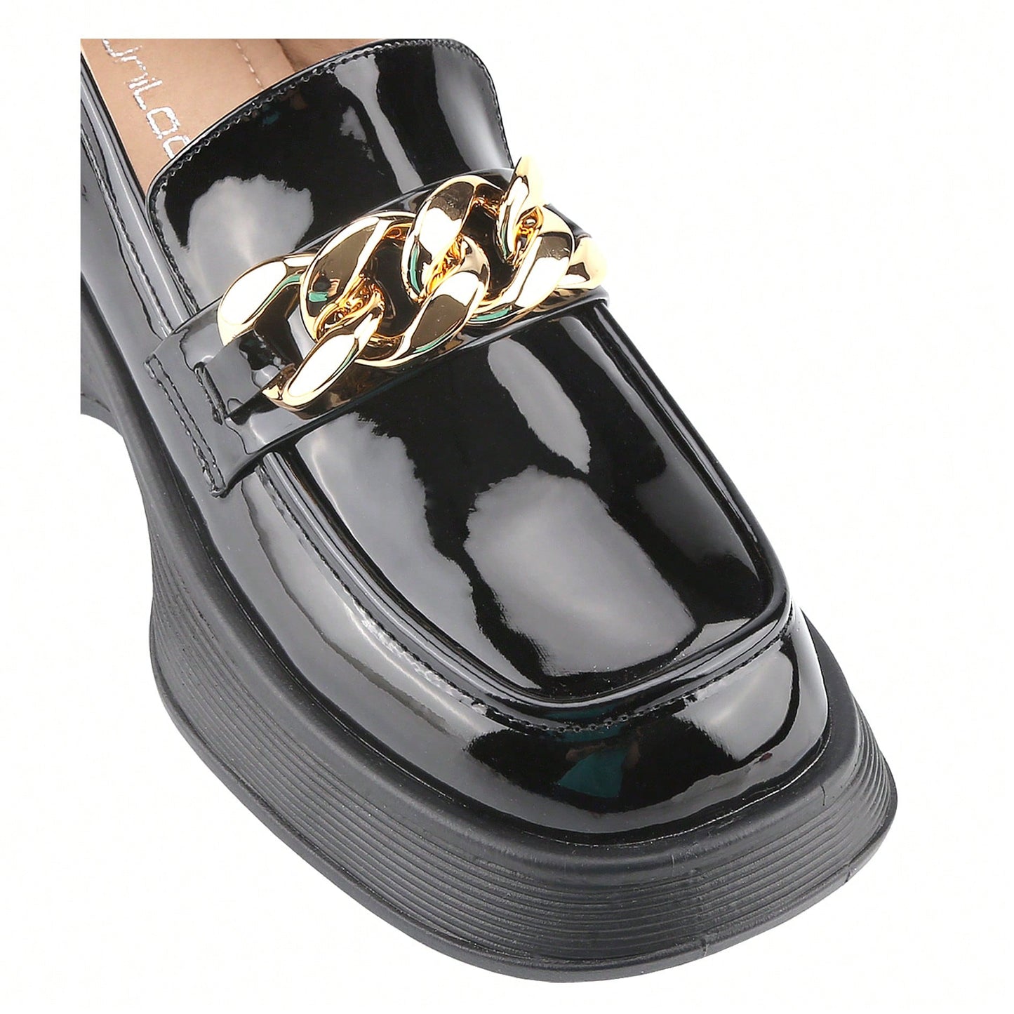 Platform Loafers For Women With Chain Comfort Chunky Heel Slip On Round Toe Business Work Shoes