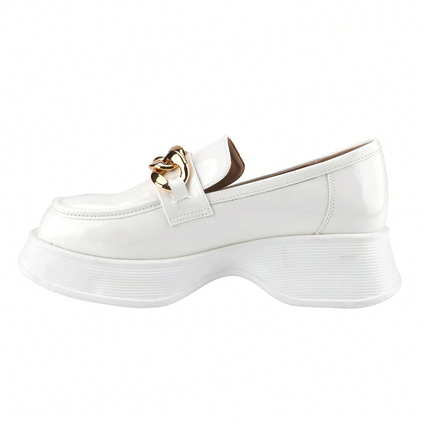 Platform Loafers For Women With Chain Comfort Chunky Heel Slip On Round Toe Business Work Shoes