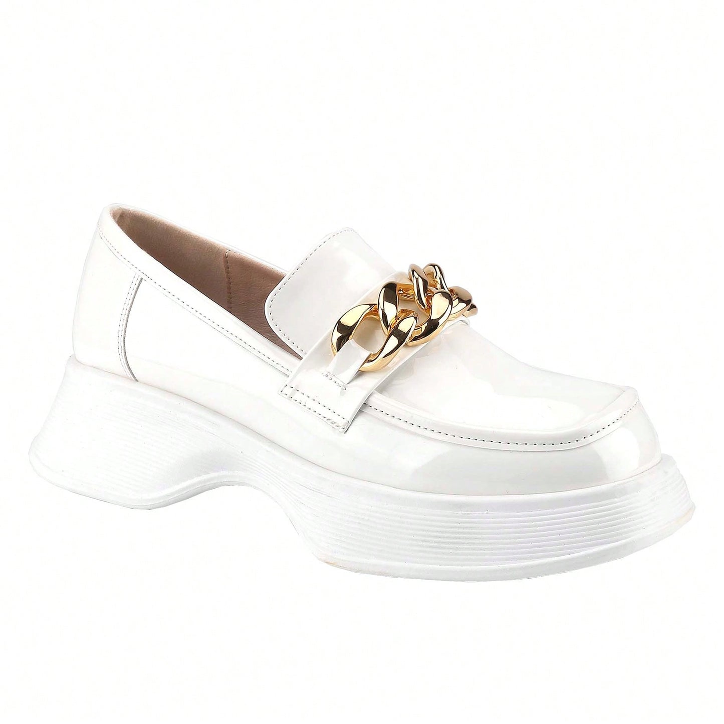 Platform Loafers For Women With Chain Comfort Chunky Heel Slip On Round Toe Business Work Shoes