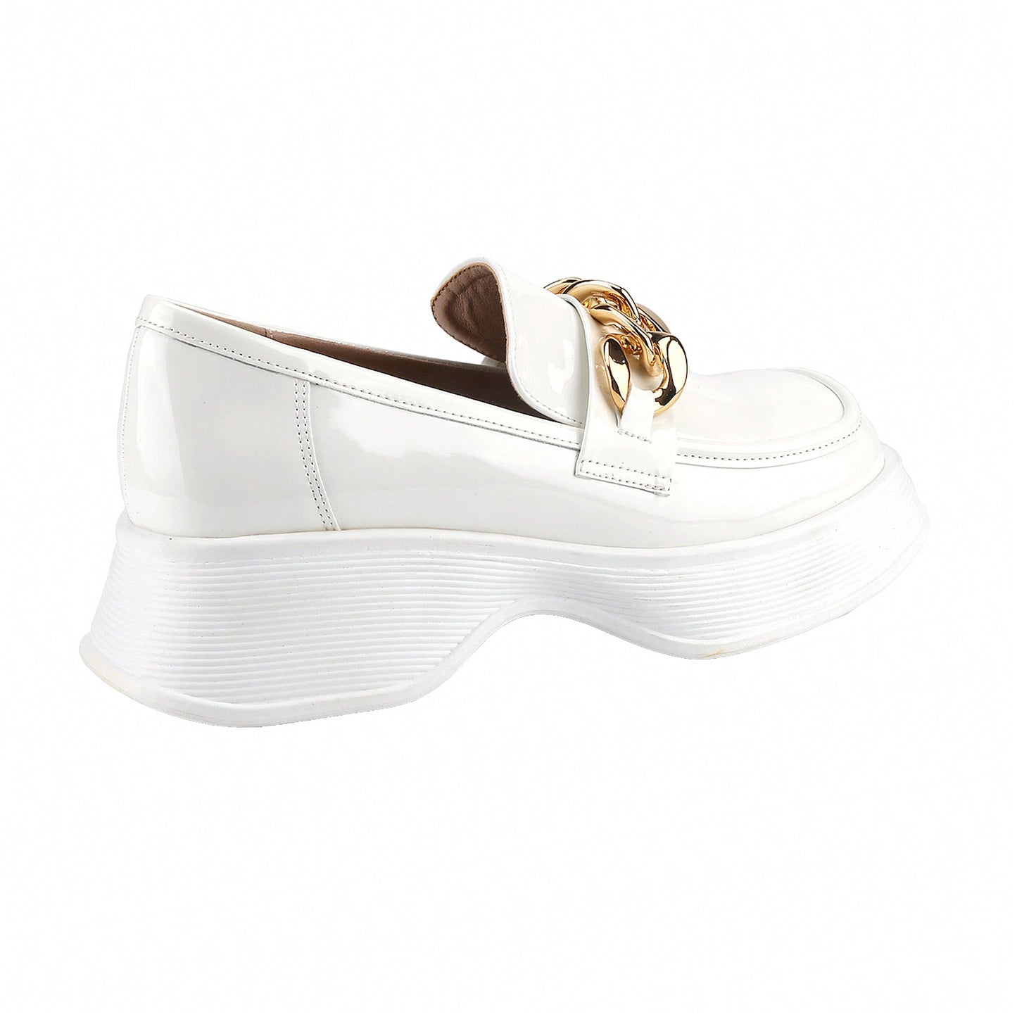 Platform Loafers For Women With Chain Comfort Chunky Heel Slip On Round Toe Business Work Shoes