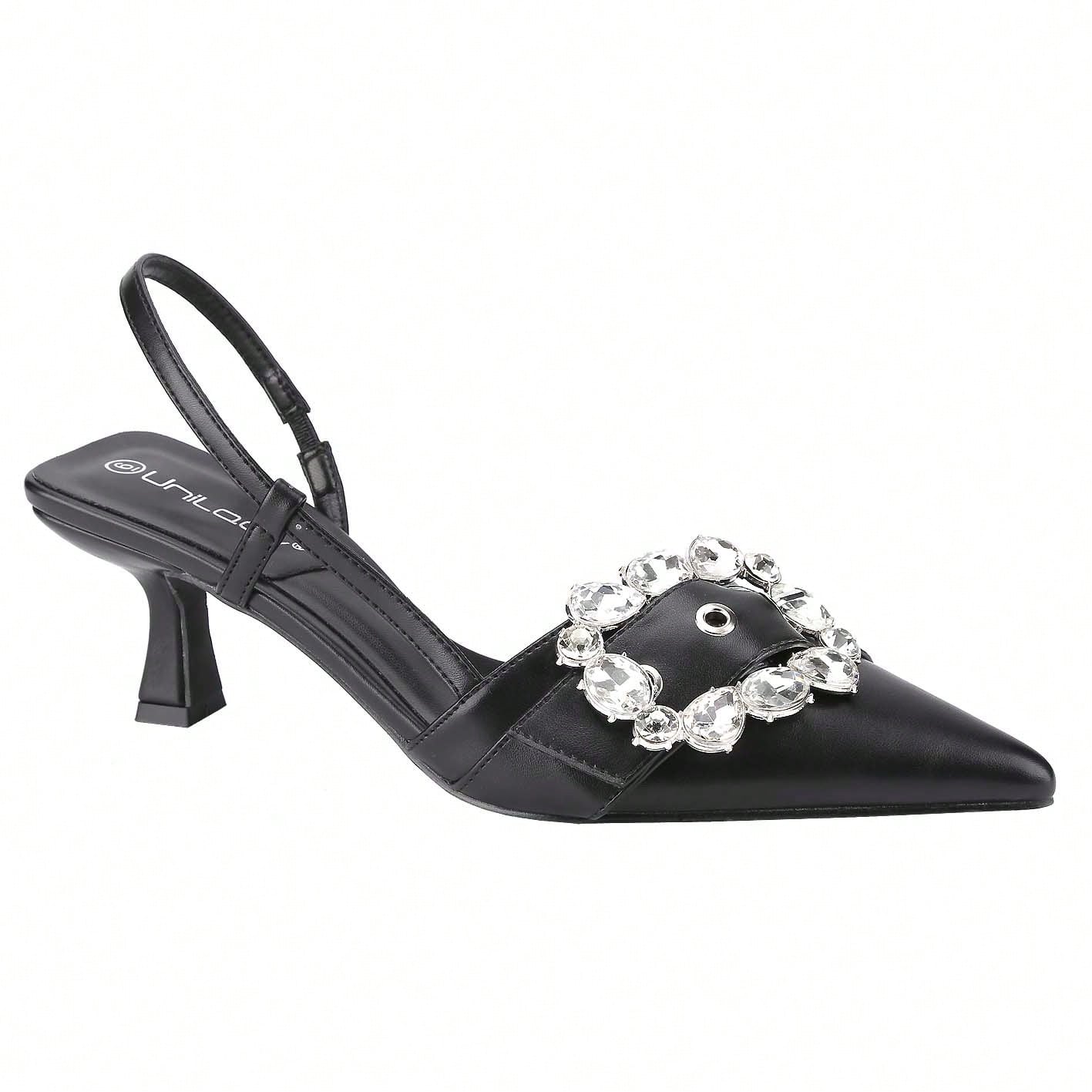Stiletto Pumps Kitten Heel Slingback Sandals Strappy Closed Pointed Toe Mule Heels Backless Rhinestones Dress Shoes For Party Office Date