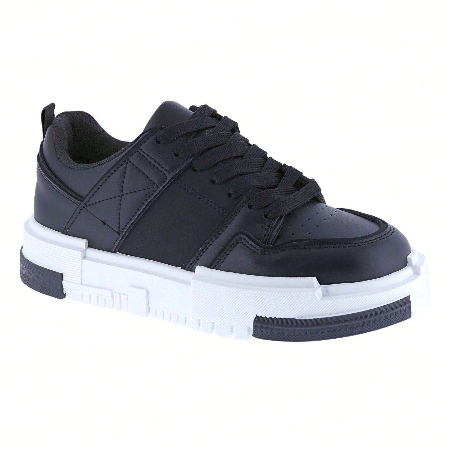 Women Lace-Up Leather Platform Open Skate Low-Top Sneakers Outdoor Trainer